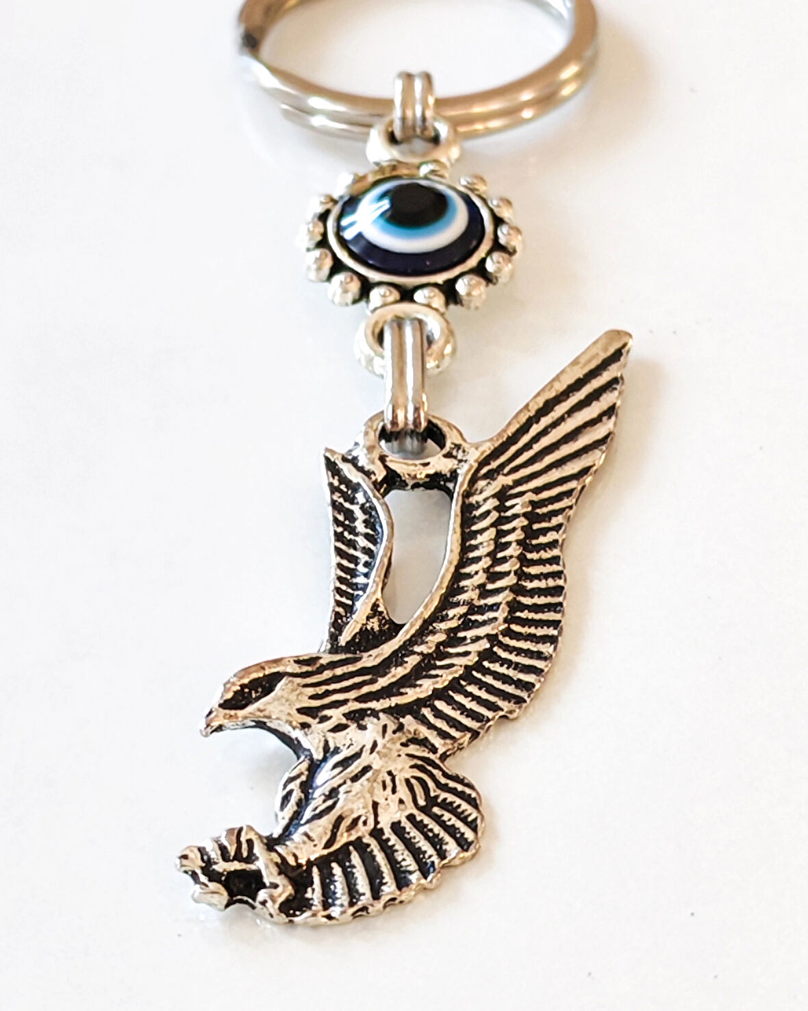 Nazar Boncuklu Kartal Figürlü Metal Anahtarlık