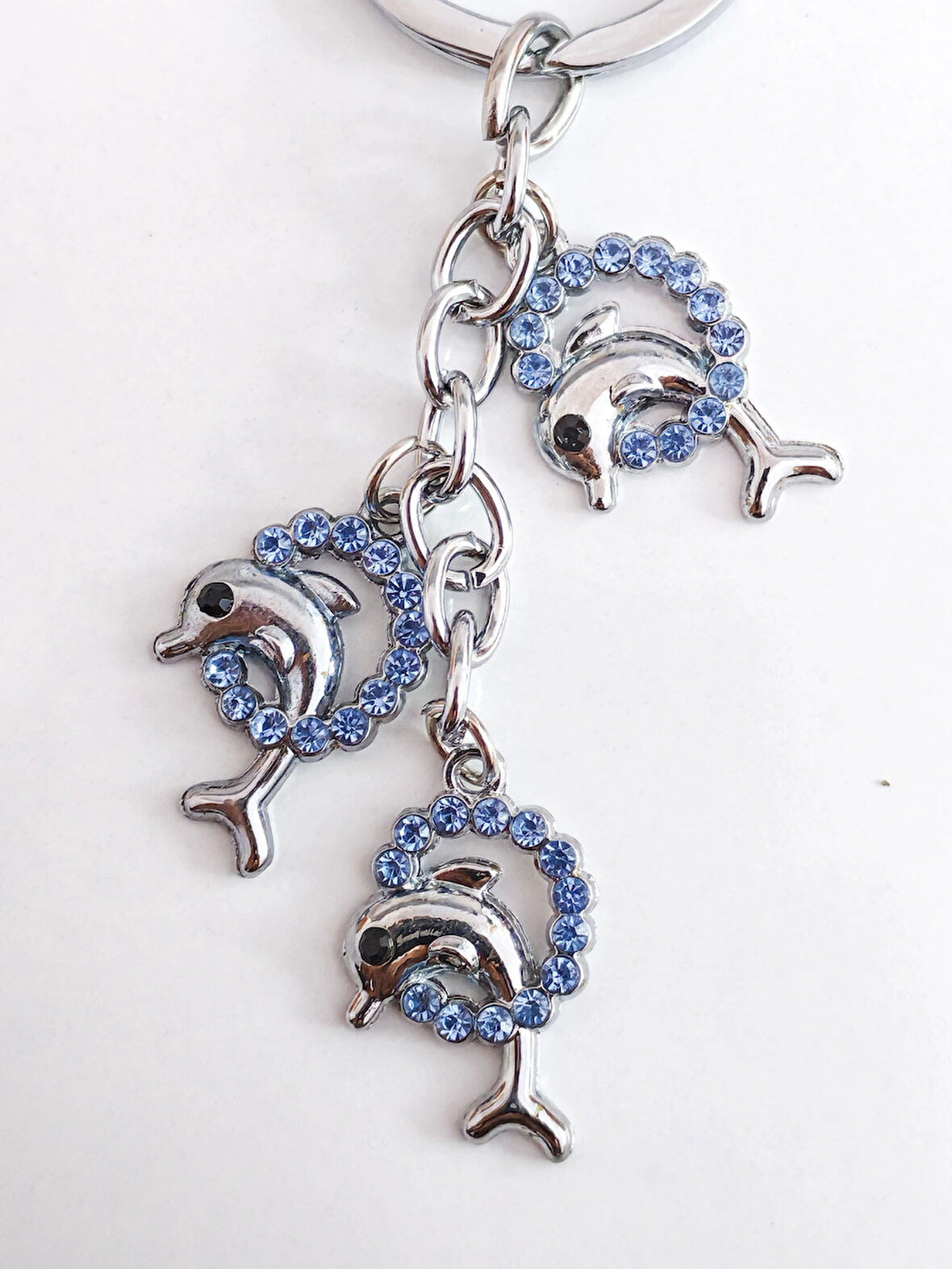 Mavi Taşlı Yunus Balıklı Metal Anahtarlık