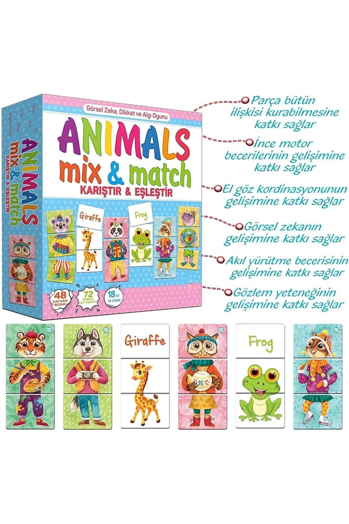 Premium Kutulu Eğitici Öğretici Animals Mix & Match Eşleştirme El Göz Koordinasyon Motor Beceri Oyun