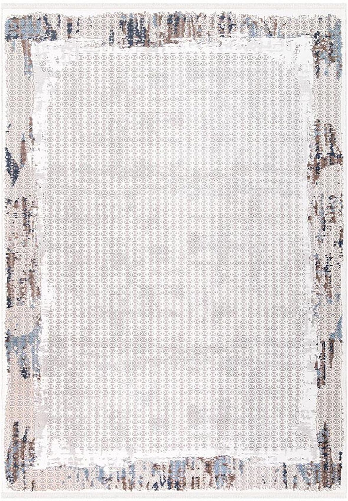 İpek Mekik Halı Anisa Ekru Mavi Modern Eskitme Halı