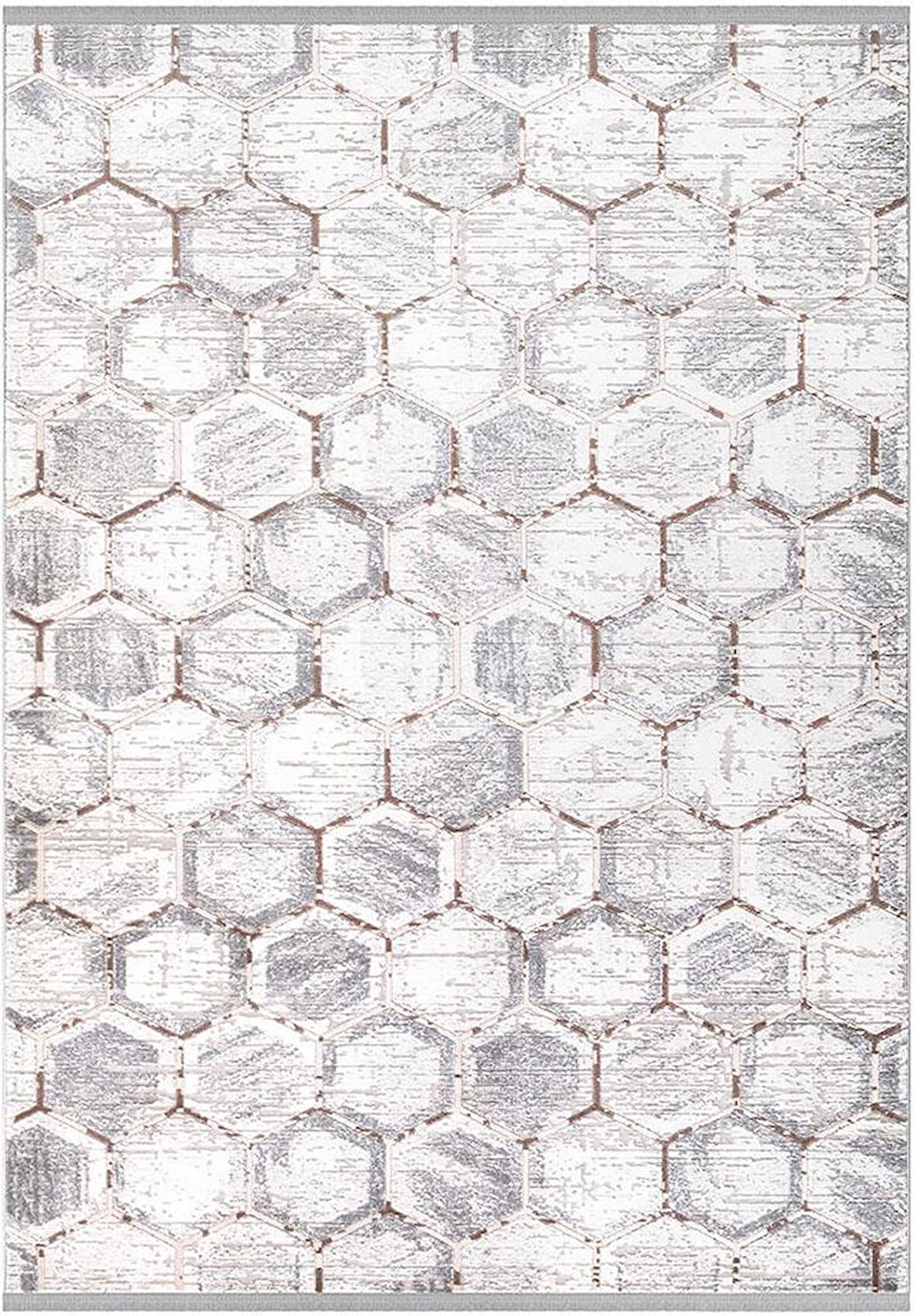 İpek Mekik Halı Anisa Gri Kahve Geometrik Saçaklı Halı