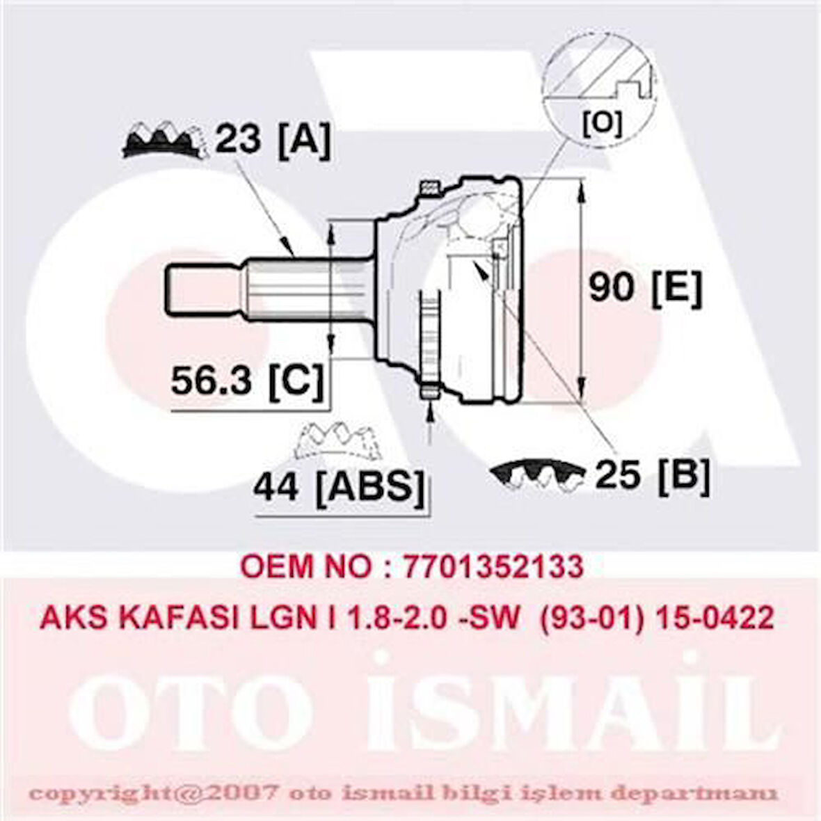 Anka 20102010 Aks Kafası Diş Laguna 1.8 ABS'li 93-01 (Diş Freze 23 İç Freze 25 ABS Halka Sayısı 44) 7701349994