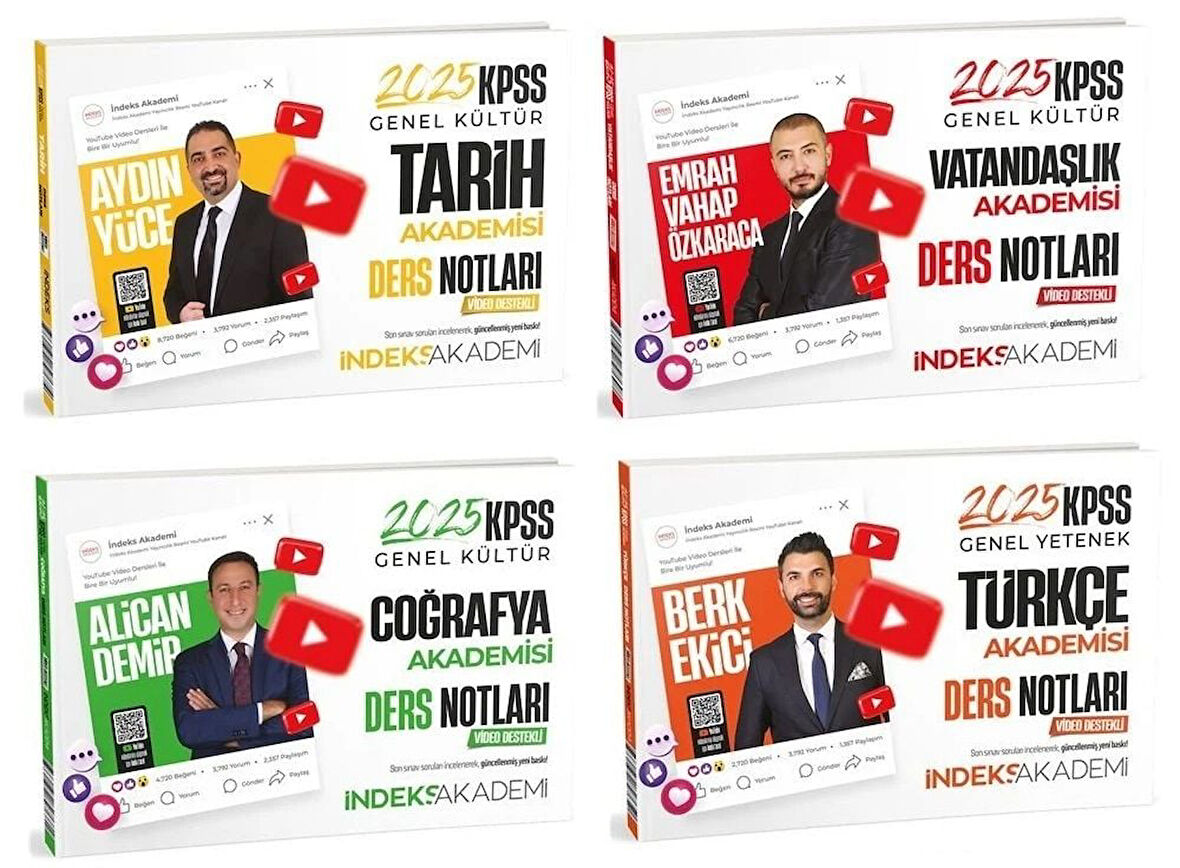 İndeks Akademi 2025 KPSS Türkçe+Tarih+Coğrafya+Vatandaşlık Akademisi Video Ders Notları 4 lü Set
