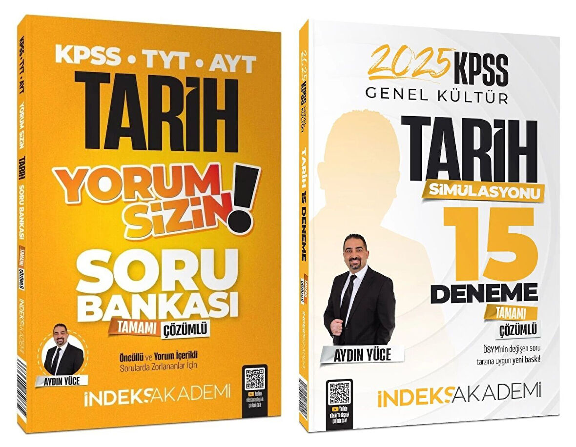 İndeks Akademi 2025 KPSS Tarih Yorum Sizin Soru Bankası + 15 Deneme 2 li Set - Aydın Yüce İndeks