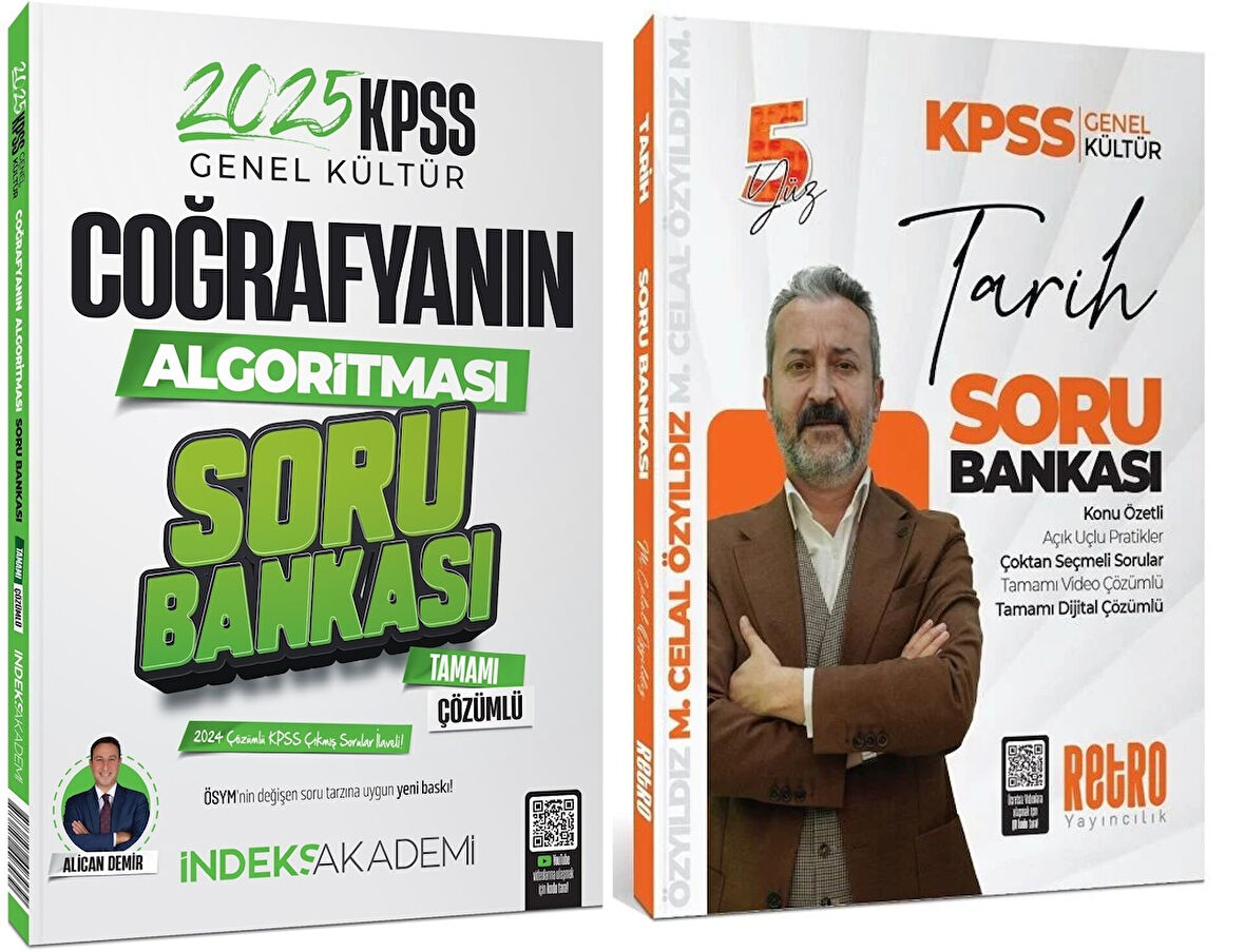 Retro + İndeks 2025 KPSS Tarih 5Yüz + Coğrafya Soru Bankası 2 li Set - Mehmet Celal Özyıldız Retro + İndeks