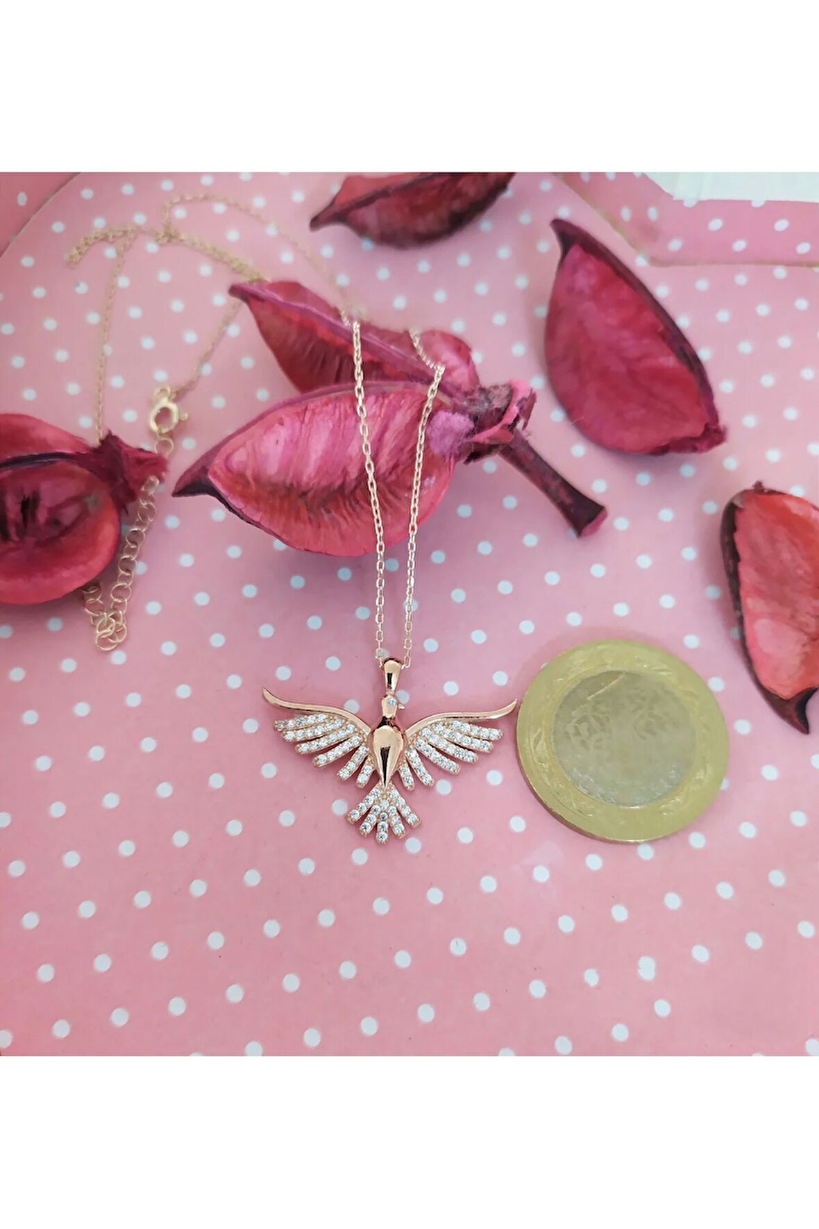 Modahilye 925 Ayar Orjinal Gümüş Anka kuşu Rozegold Renk Kolye