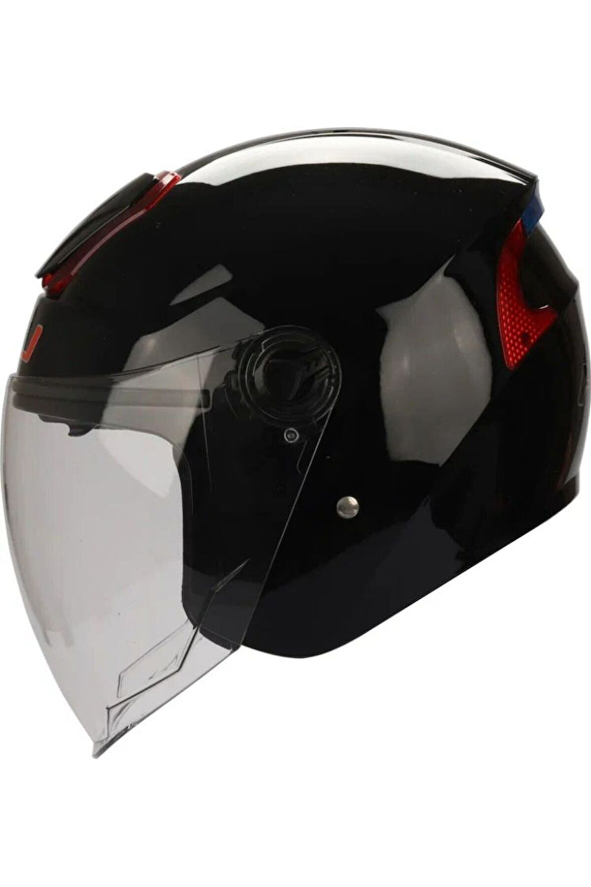 Motosiklet Yarım Camlı Arka Reflektörlü Güneş Vizörlü Kask Black