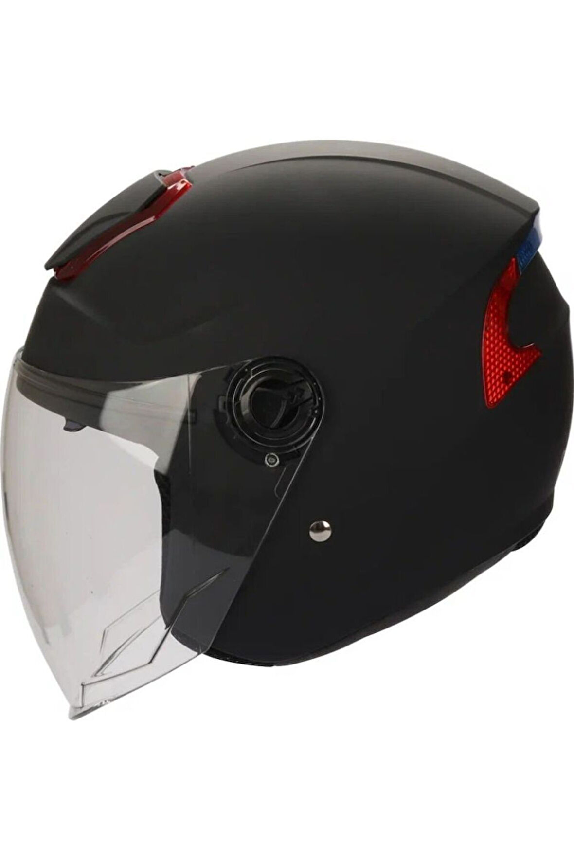 Motosiklet Yarım Camlı Arka Reflektörlü Güneş Vizörlü Kask Mat Black