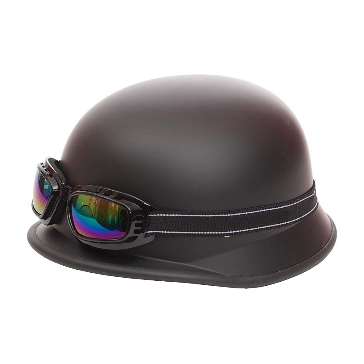Motosiklet ve Bisiklet Yarım Kask Retro Gözlüklü Chopper Cruiser Kaskı Mat Siyah