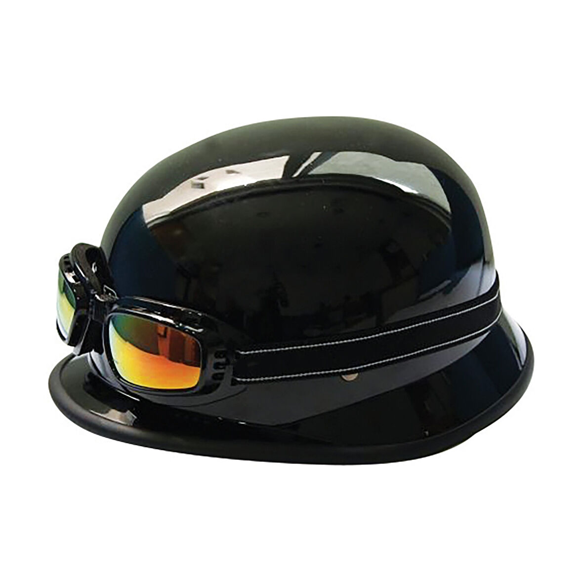 Motosiklet ve Bisiklet Yarım Kask Retro Gözlüklü Chopper Cruiser Kaskı Parlak Siyah