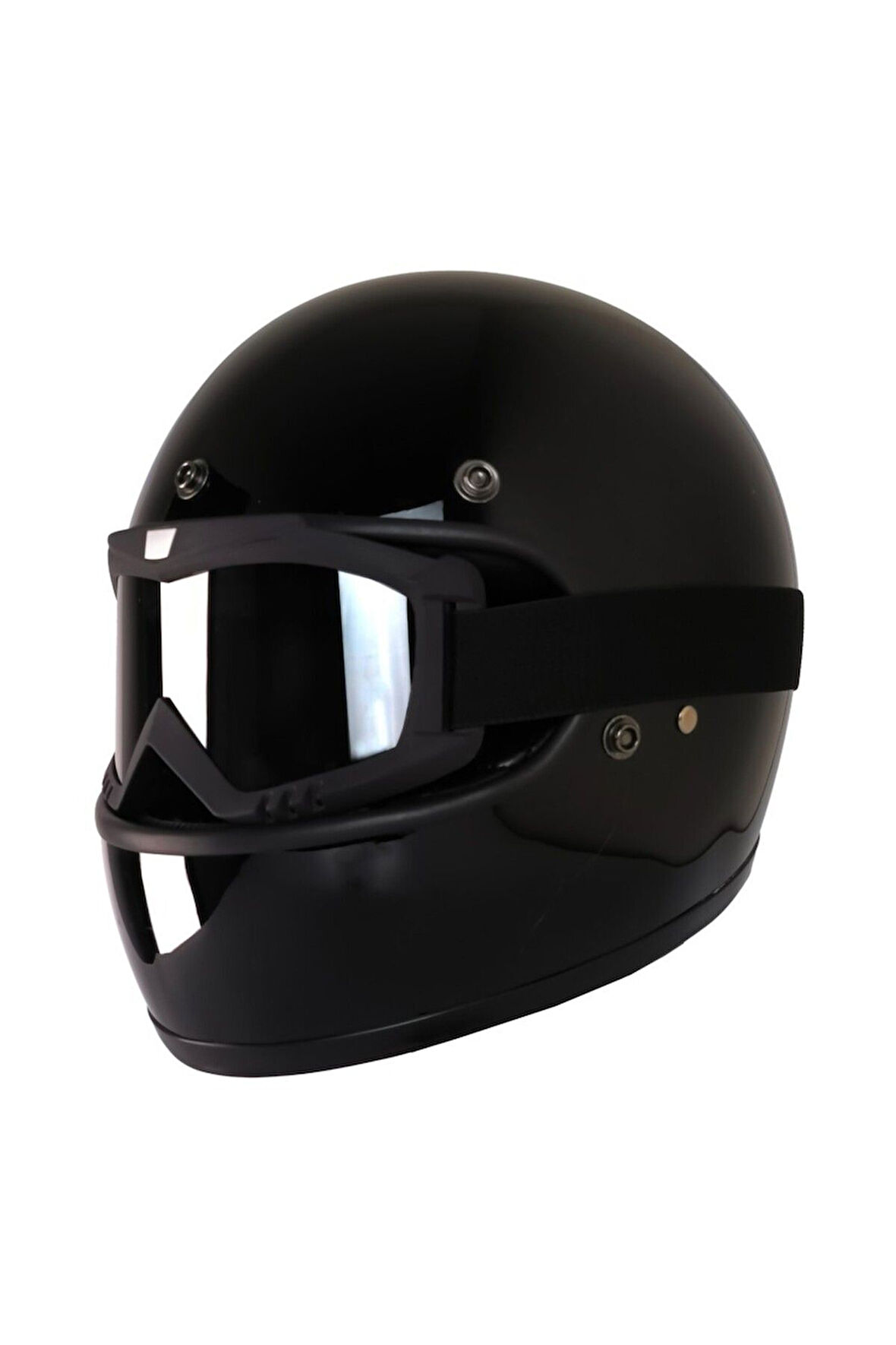 Motosiklet Retro Kask Harley  Cafe Racer Vespa Modüler ve  Anti UV Gözlüklü Motor Kaskı Black