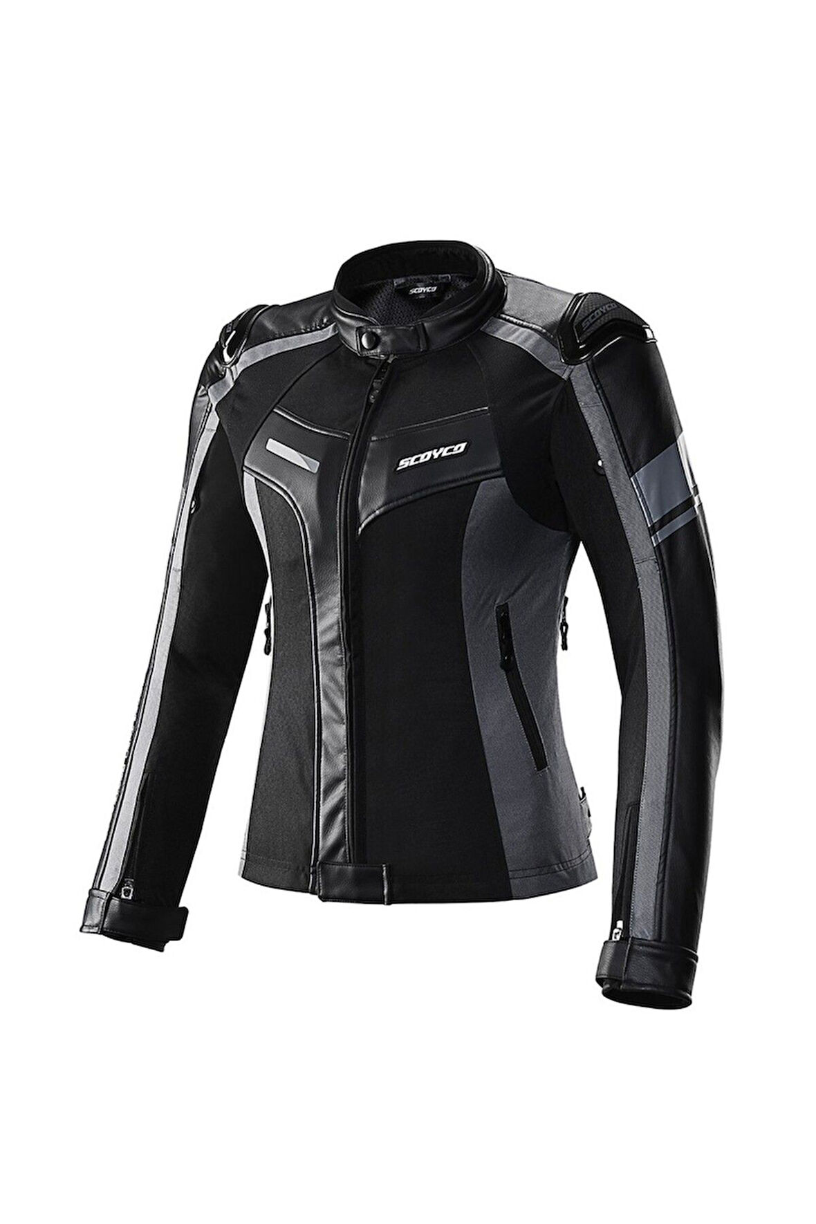 Motosiklet Kadın Montu Full Korumalı 4 Mevsim Pu Kaplamalı Deri ve Maxdura Kumaş Motor Mont Grey