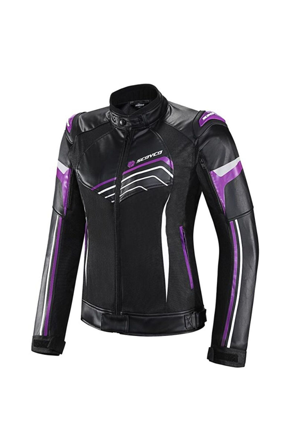Motosiklet Kadın Montu 4 Mevsim Maxdura 600-D Dayanıklı Kumaş Ve Deri Women Motor Mont Black Purple