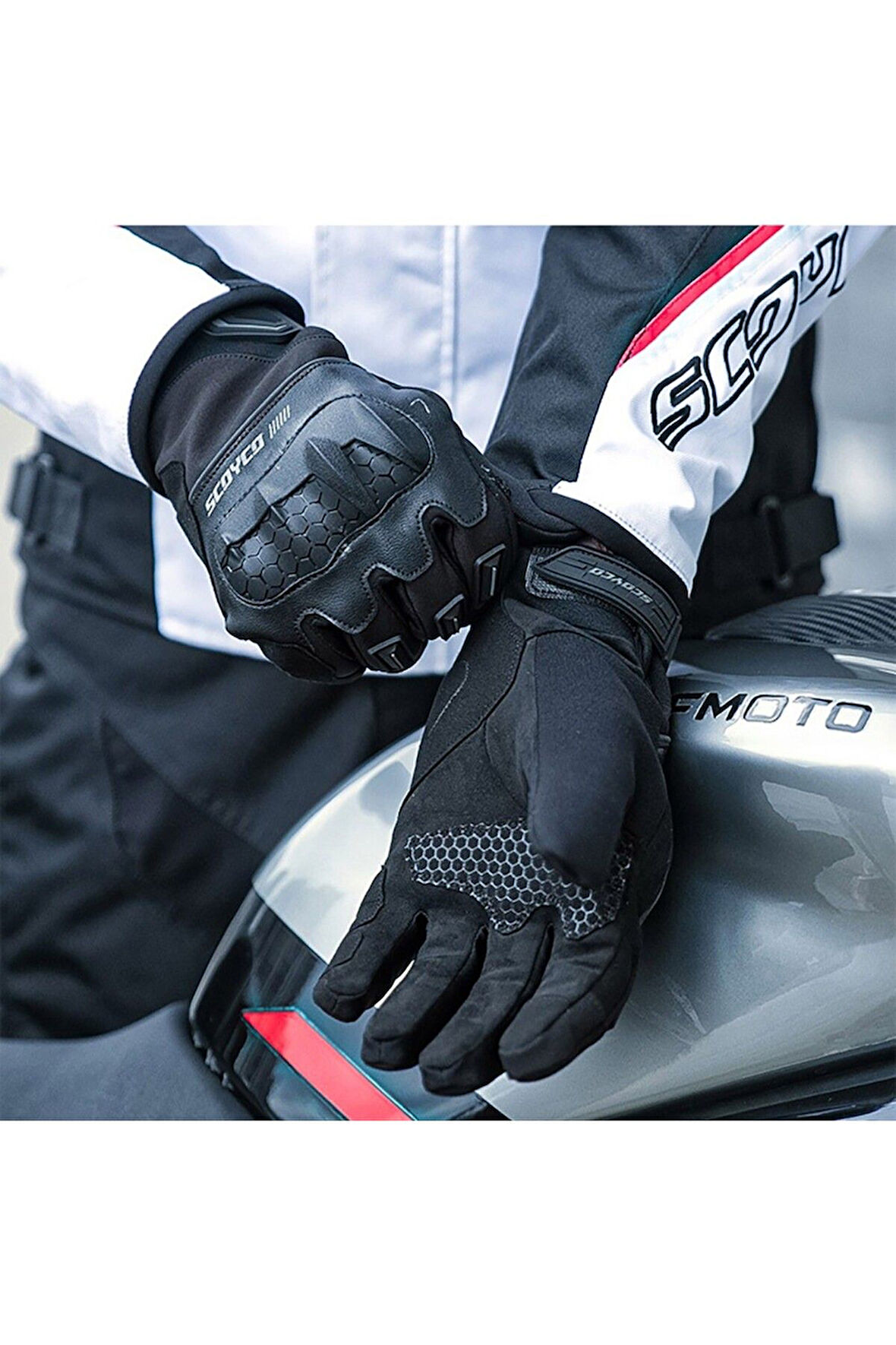 Motosiklet Kışlık Eldiven Waterproof Oxford ve Deri Kumaş Premium Motor Korumalı Eldiveni Siyah