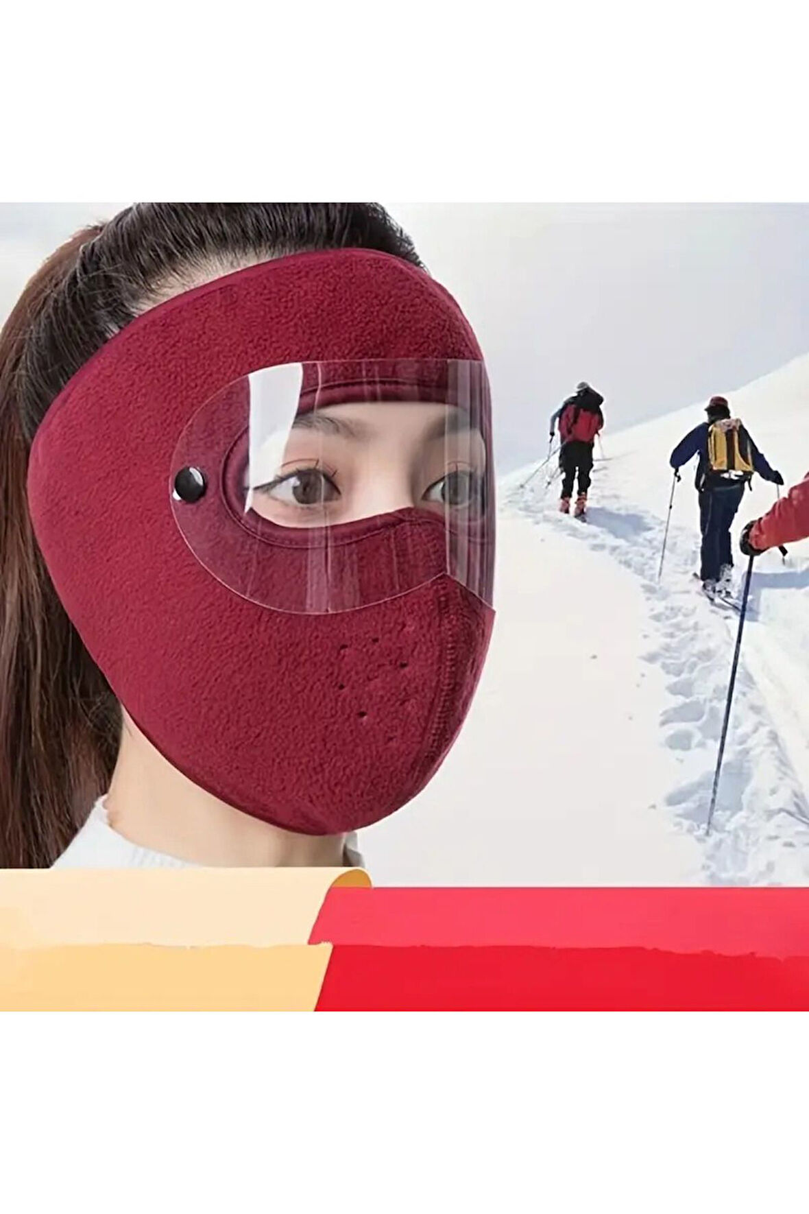 Motosiklet Bisiklet ve Kayak İçin Uygun Maske Göz ve Yüz Rüzgar Korumalı Termal Polar Maske Kırmızı