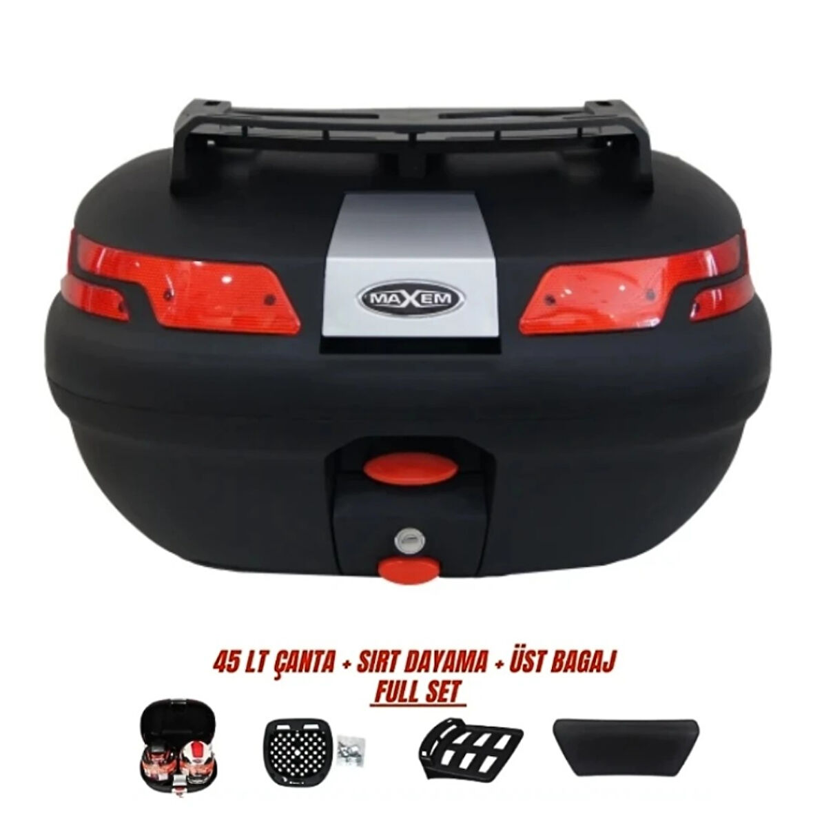 Motosiklet Arka Çanta 45 Litre Sırt Dayama ve Üst Tabla Full Set Siyah