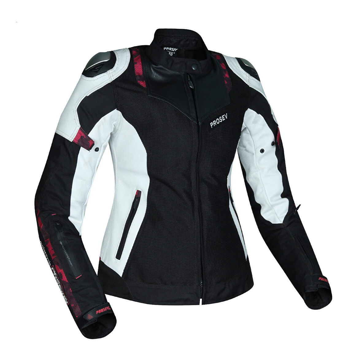Motosiklet Kadın Montu Full Korumalı 4 Mevsim Deri ve Maxdura Kumaş Mont White
