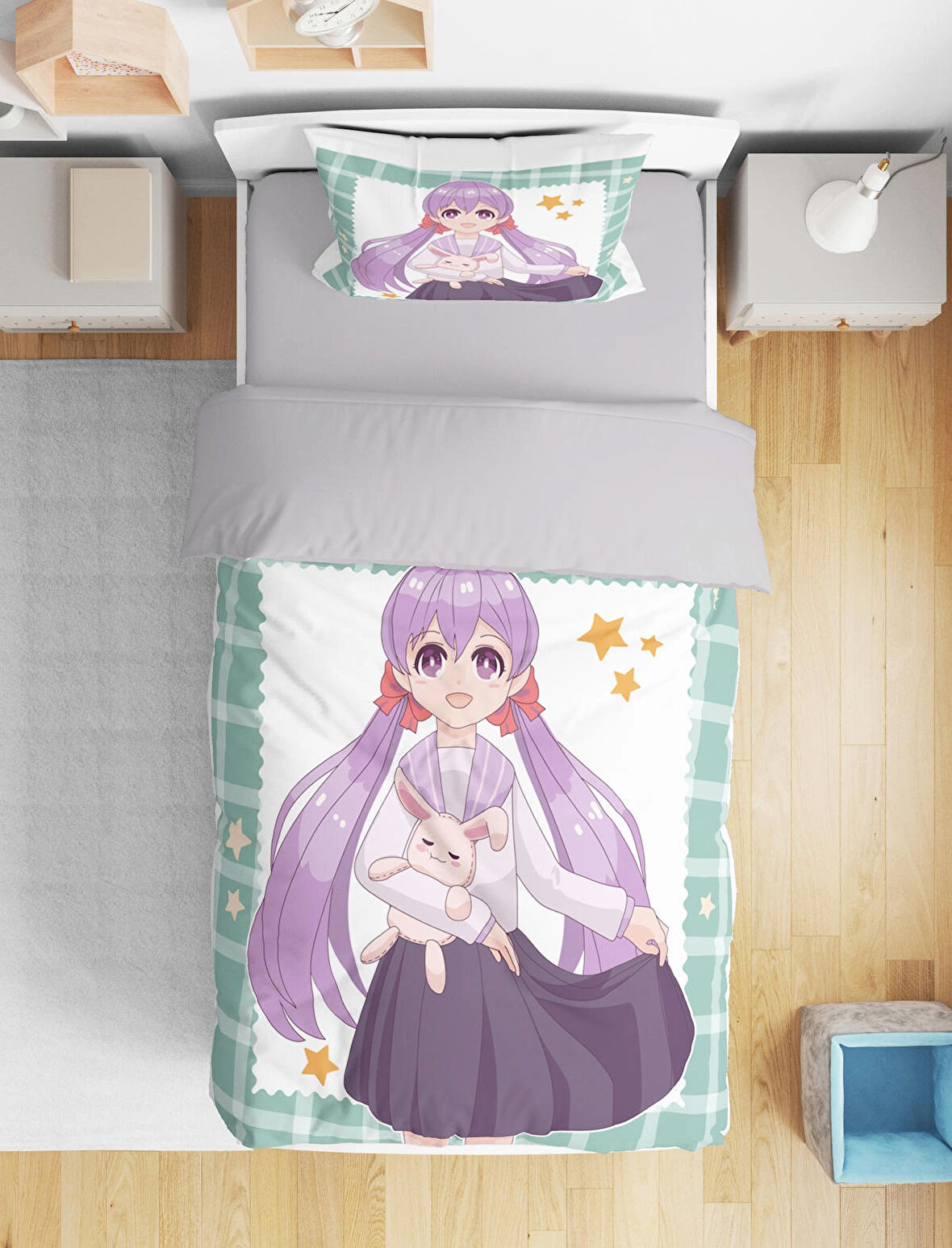 Anime 3D Dijital Baskılı Tek Kişilik Nevresim Takımı Genç Odası
