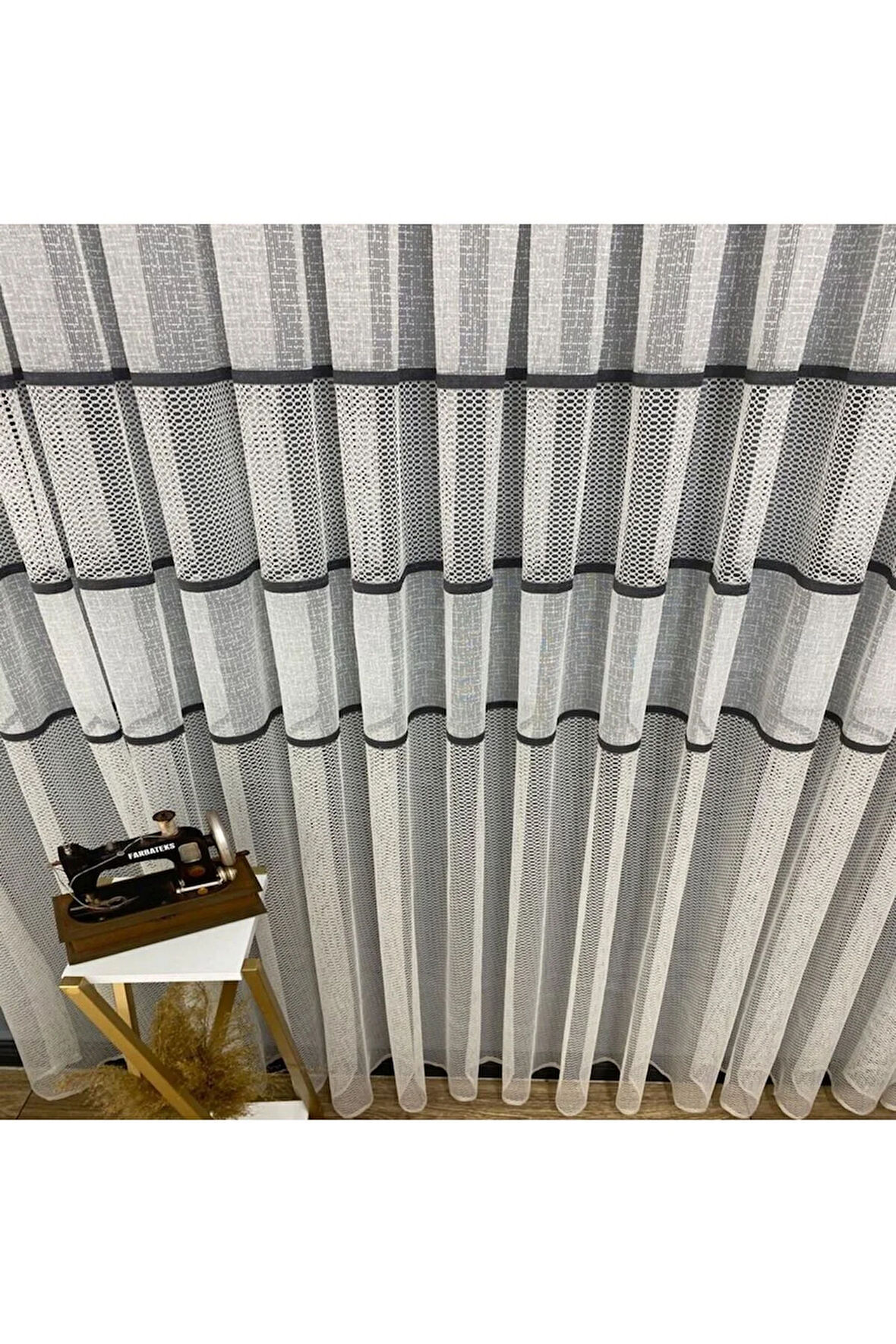 Milano Antrasit Koyu Gri Ara Bantlı Yeni Tasarım 2Kat Pileli Tül Perde