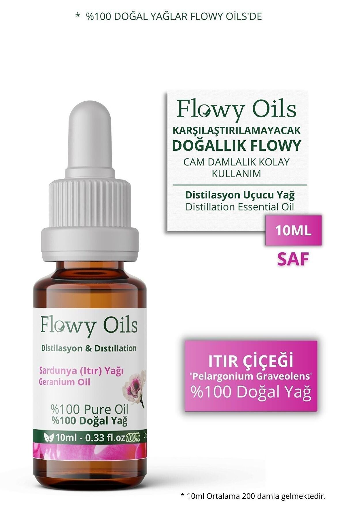 Sardunya (ıtır Çiçeği) Yağı %100 Doğal Bitkisel Uçucu Yağ Geranium Oil 10ml