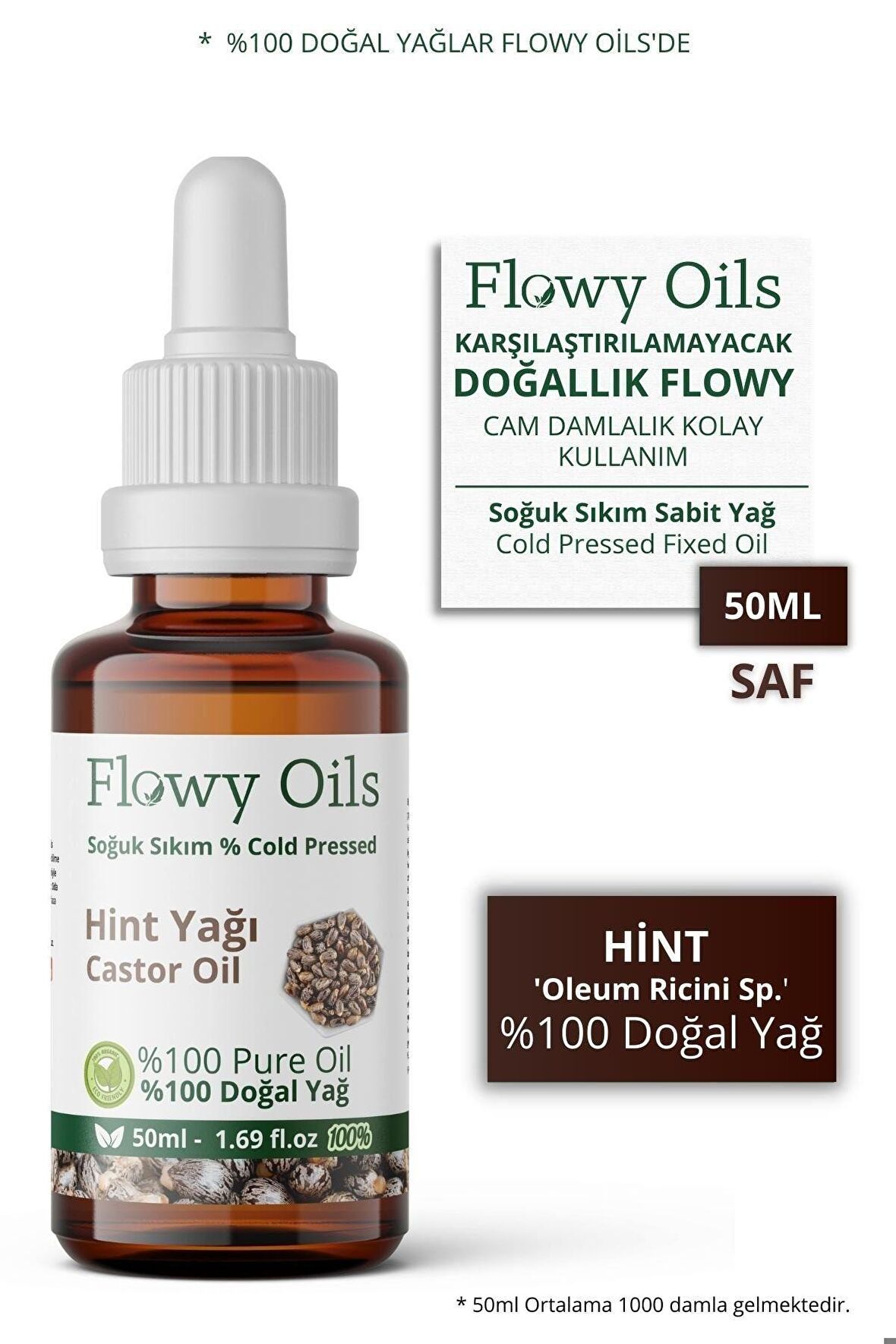 Hint Yağı %100 Doğal Bitkisel Sabit Yağ Castor Oil 50ml