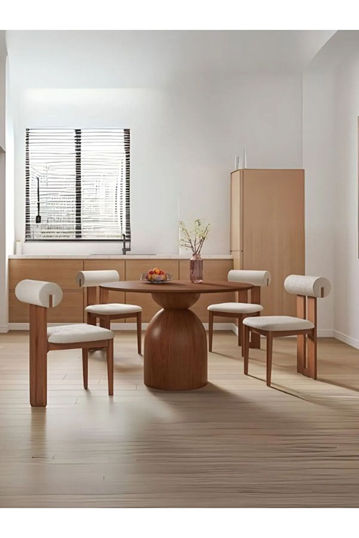 Elera İskandinav Doğal Ahşap Mutfak Masası 120x120
