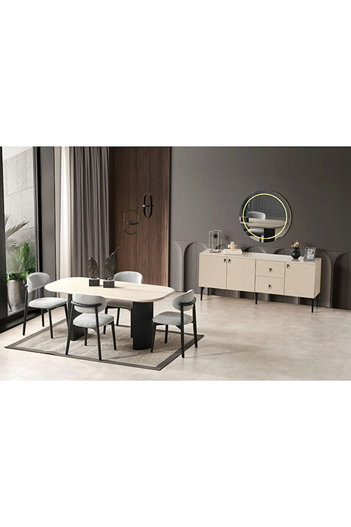 Zeno Oval Ahşap Bohem Yemek Masası 90x200