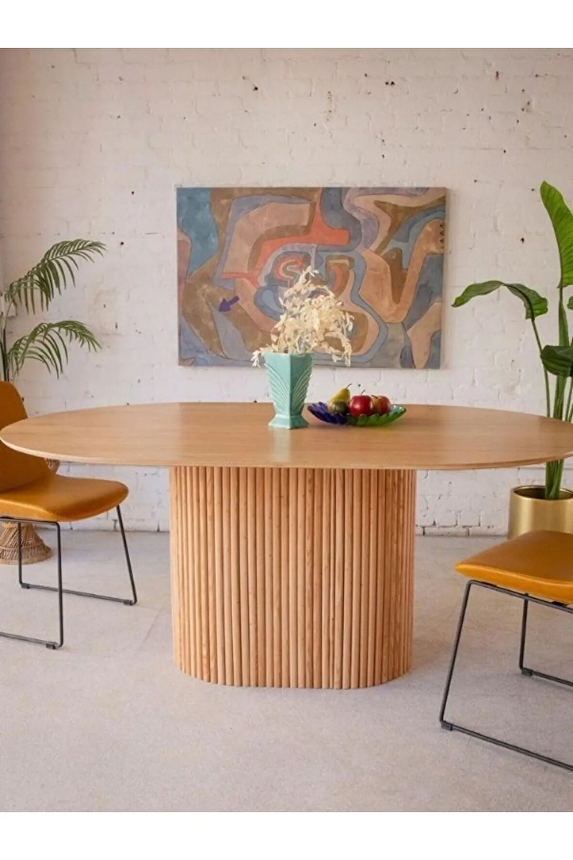 Luna Oval Natural Ahşap Bohem Masa 80x150