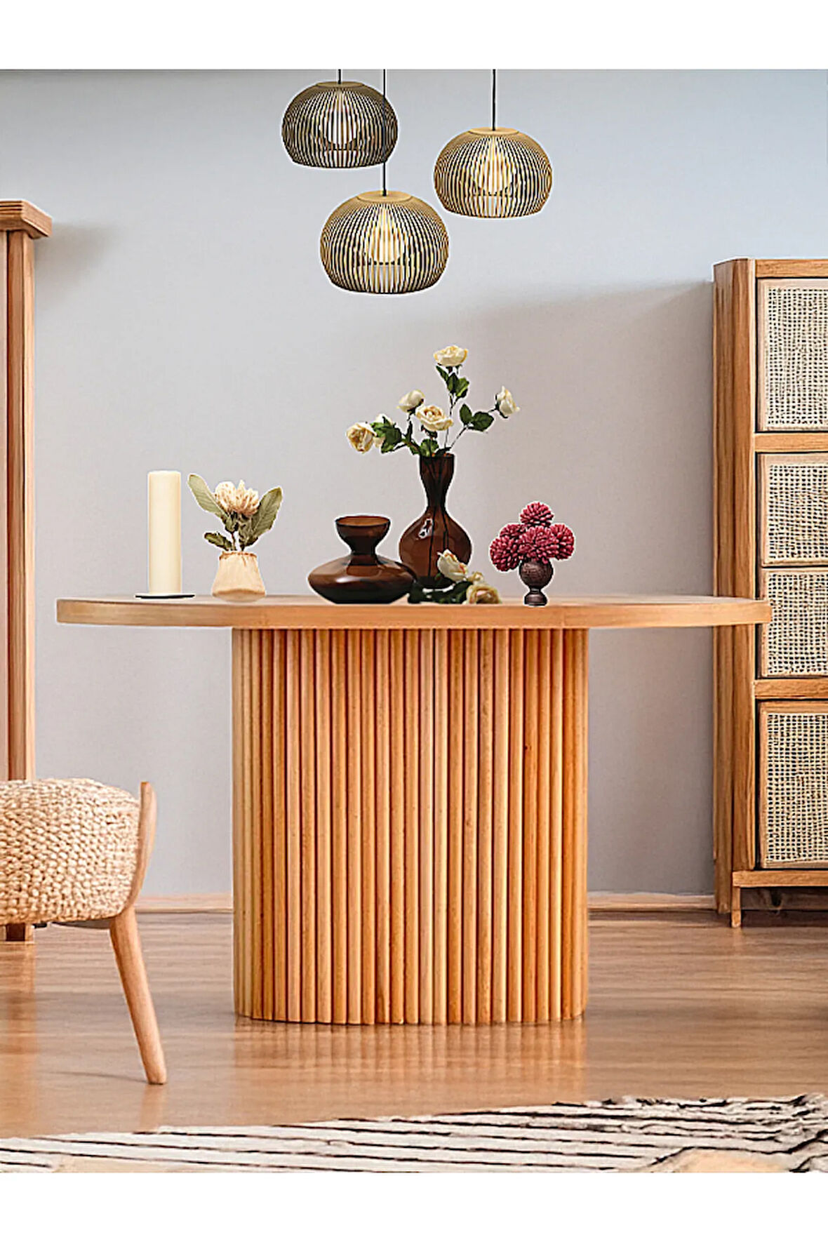 Orion Oval Natural Ahşap Bohem Masa 80x130