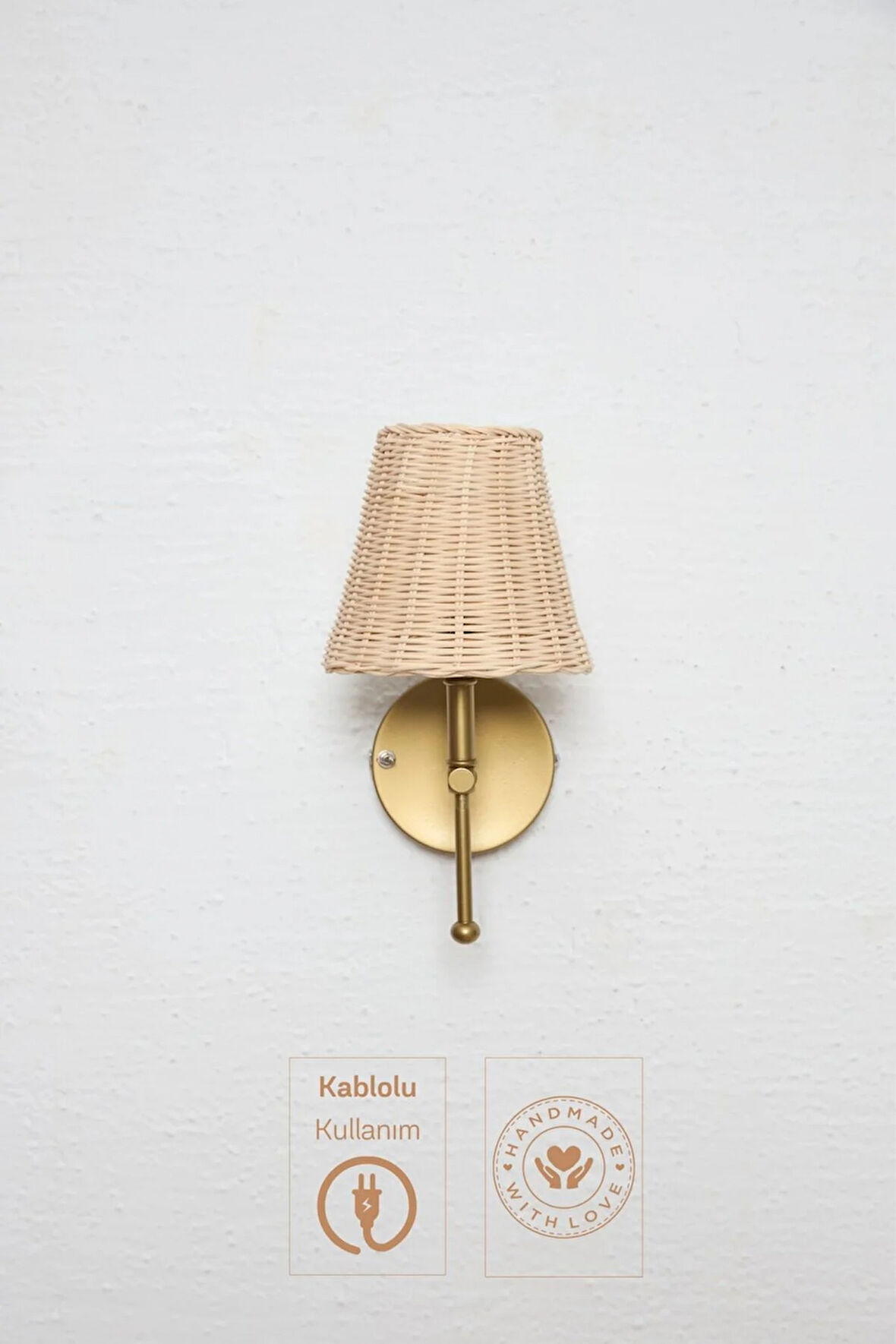 Rattan Eskitme Gold Duvar Aydınlatması Kablolu Aplik