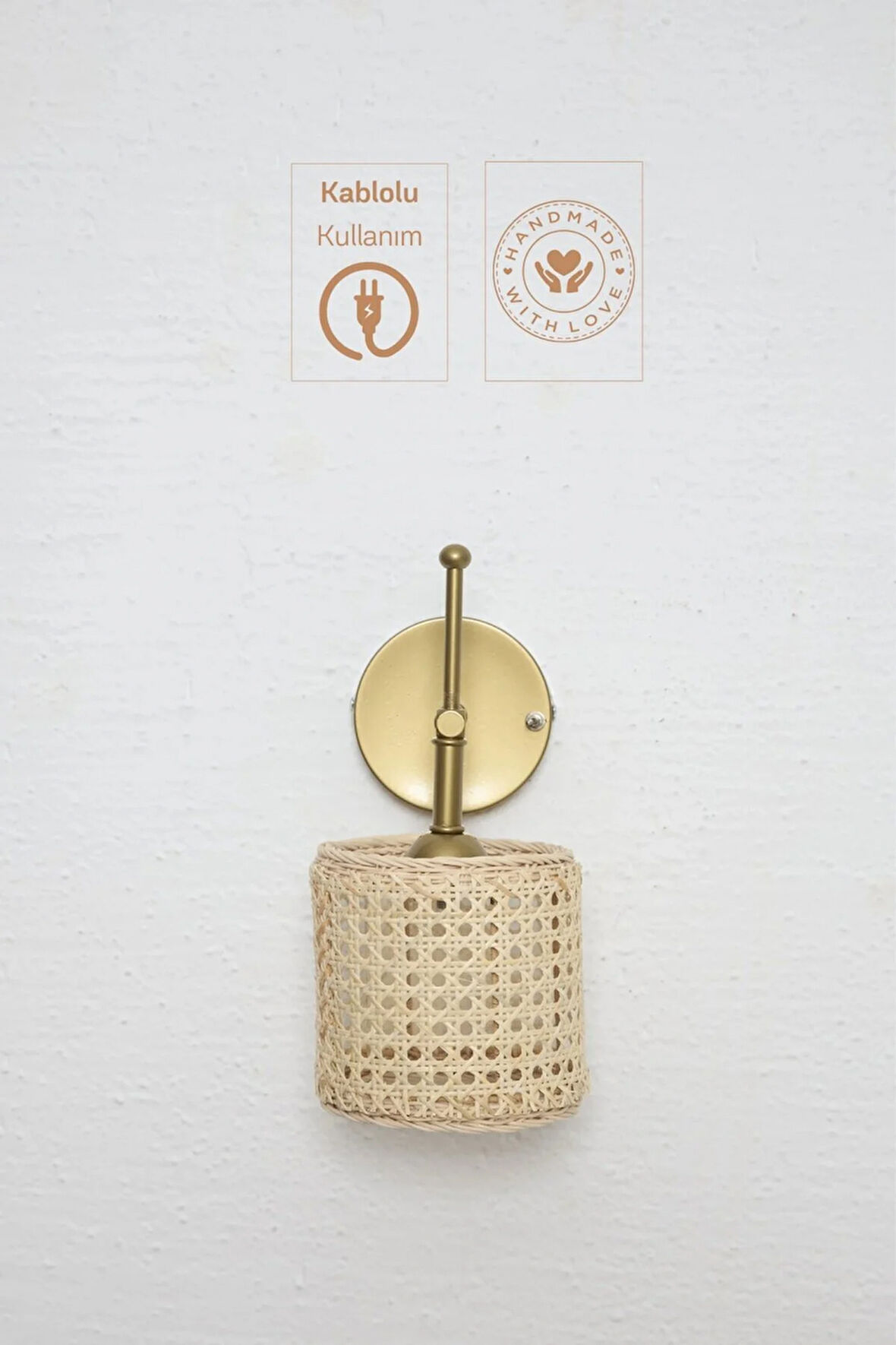 Hazeran & Rattan Aşağı Kablolu Duvar Aydınlatması Aplik - Alt Eskitme Gold