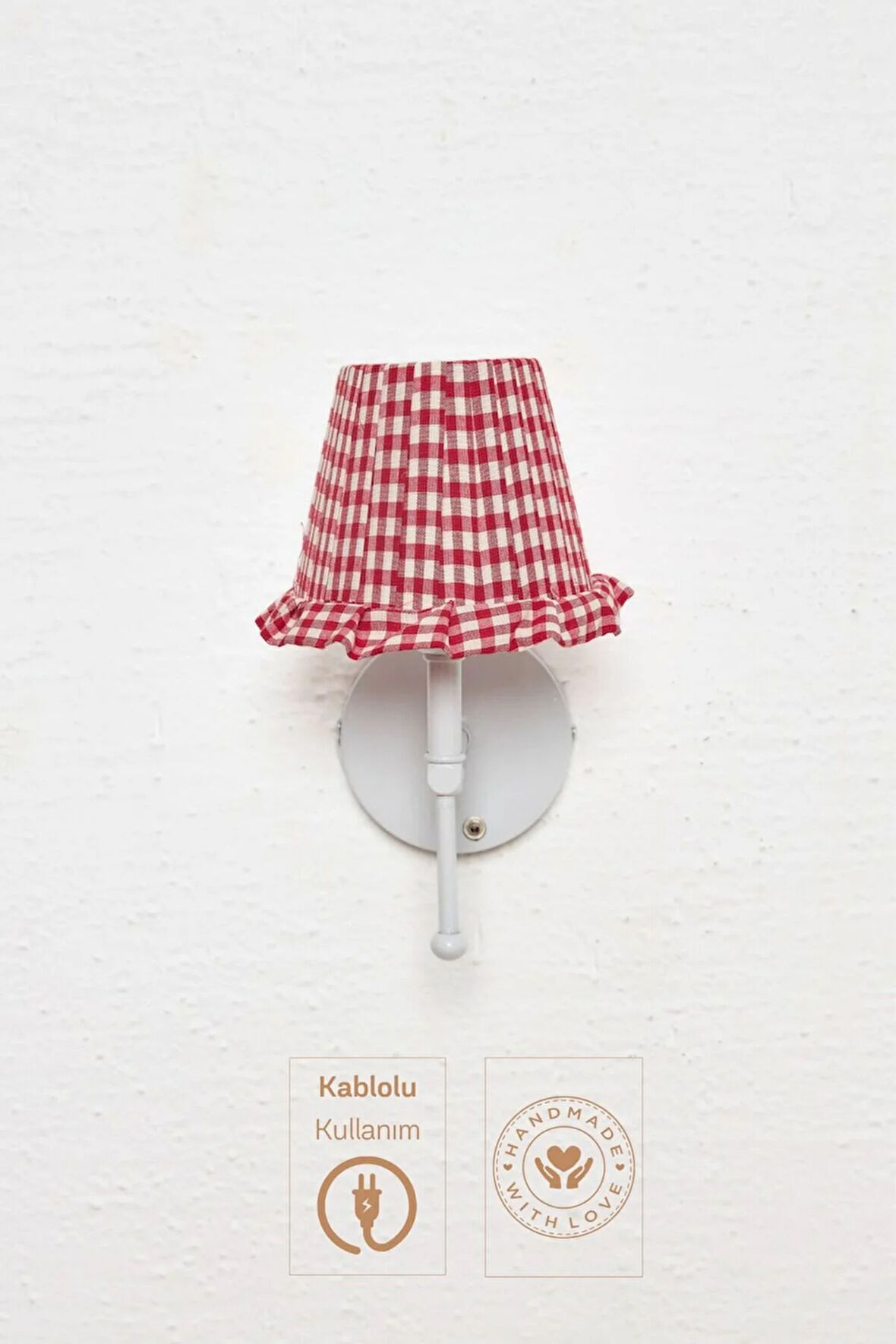 Kırmızı Pötikare Kablolu Duvar Aydınlatması Aplik - Alt Beyaz