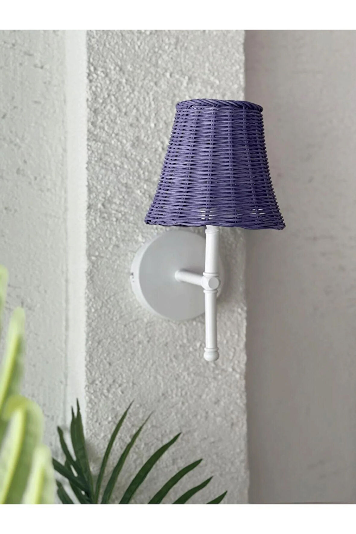 Mor Rattan Kablosuz Pilli Duvar Aydınlatması Aplik - Alt Beyaz