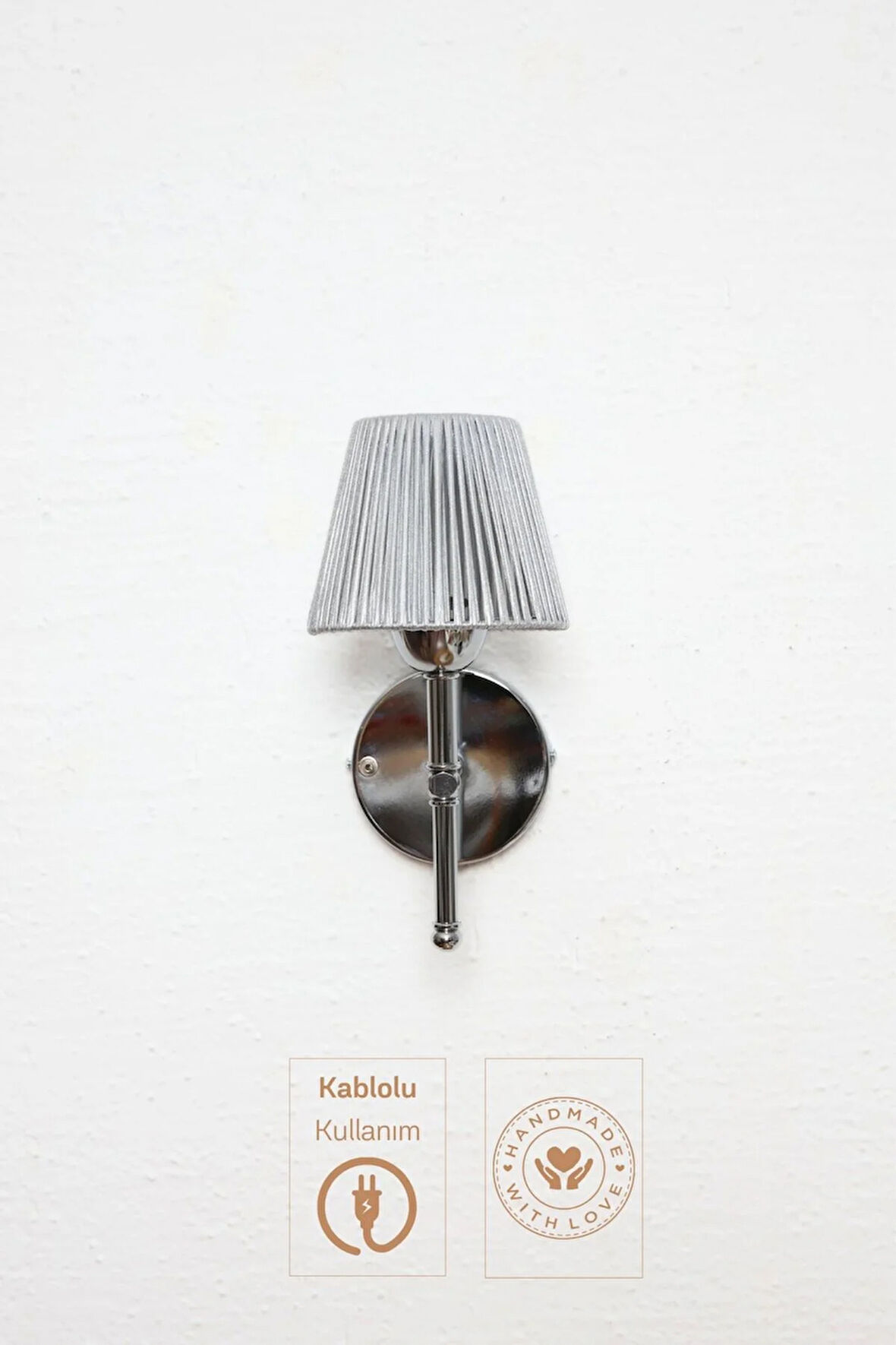 Gümüş Deri Alt Gümüş Metal Duvar Aydınlatması Kablolu Aplik