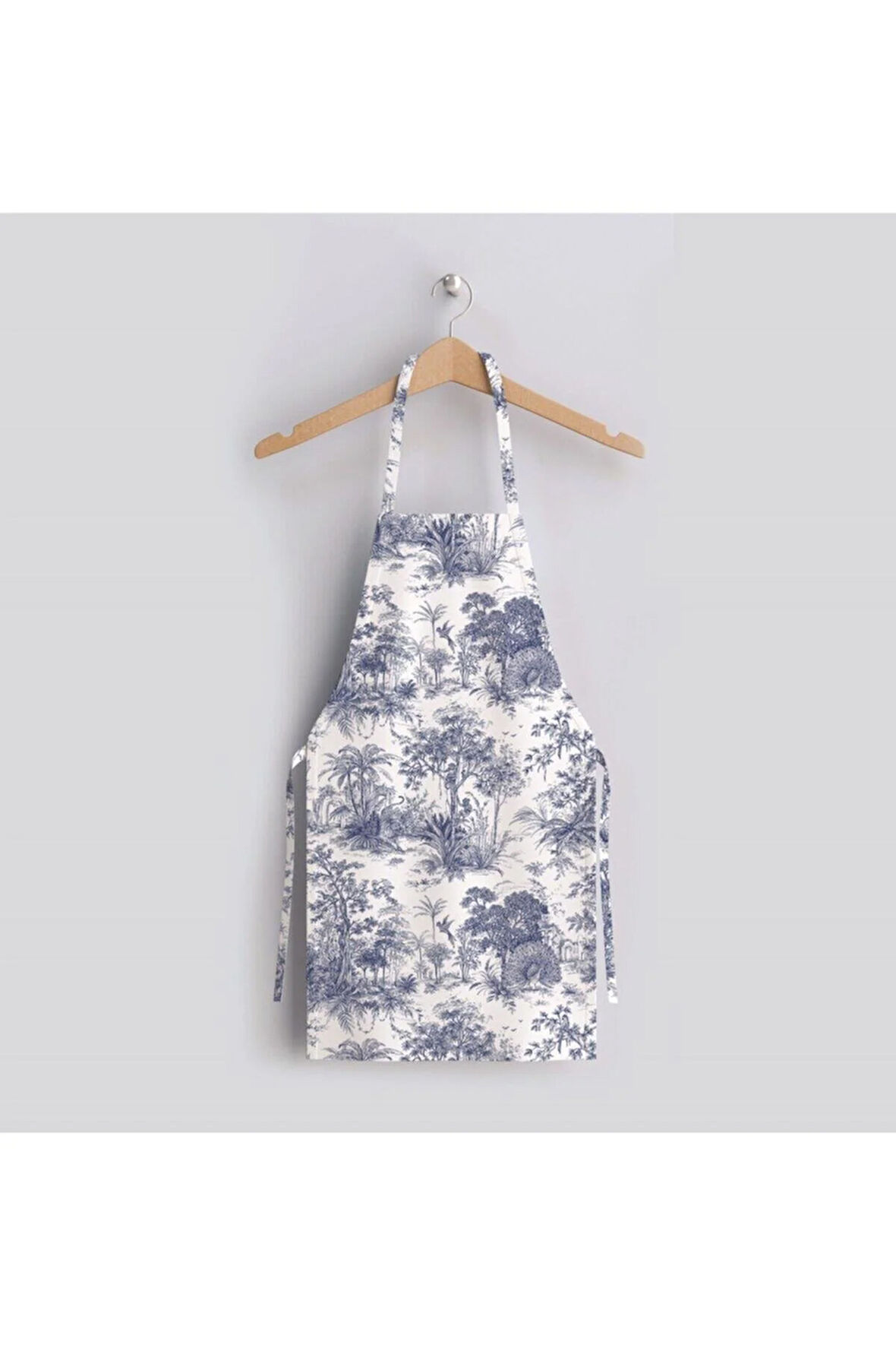 Mavi Saklı Bahçe Mutfak Önlüğü (Keten Kumaş, Uluslararası Yıkama Ve Solmama Sertifikası)
