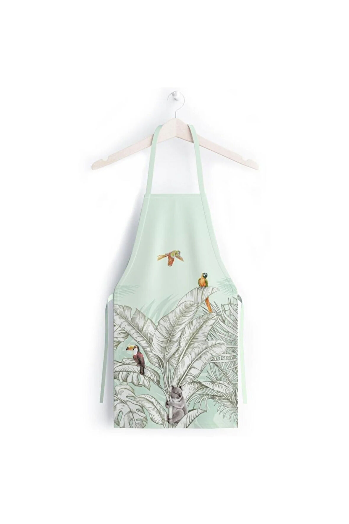 Renkli Palmiye Yaprak Detaylı Mutfak Önlüğü -Keten Kumaş, Uluslararası Yıkama Ve Solmama Sertifikası