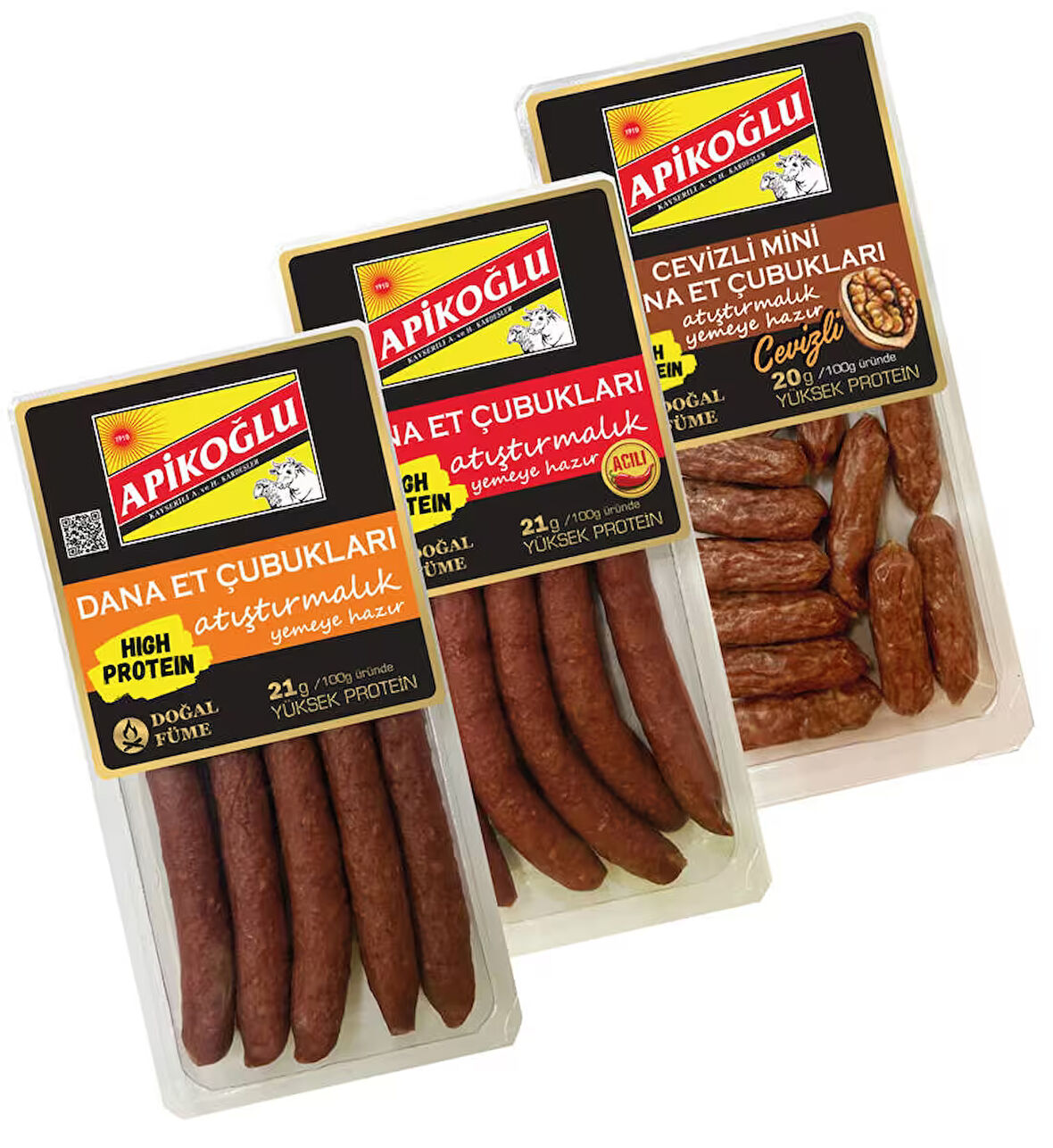 Üçlü Atıştırmalık Dana Et Çubukları (110 Gr.)(Cevizli-Acılı-Sade)