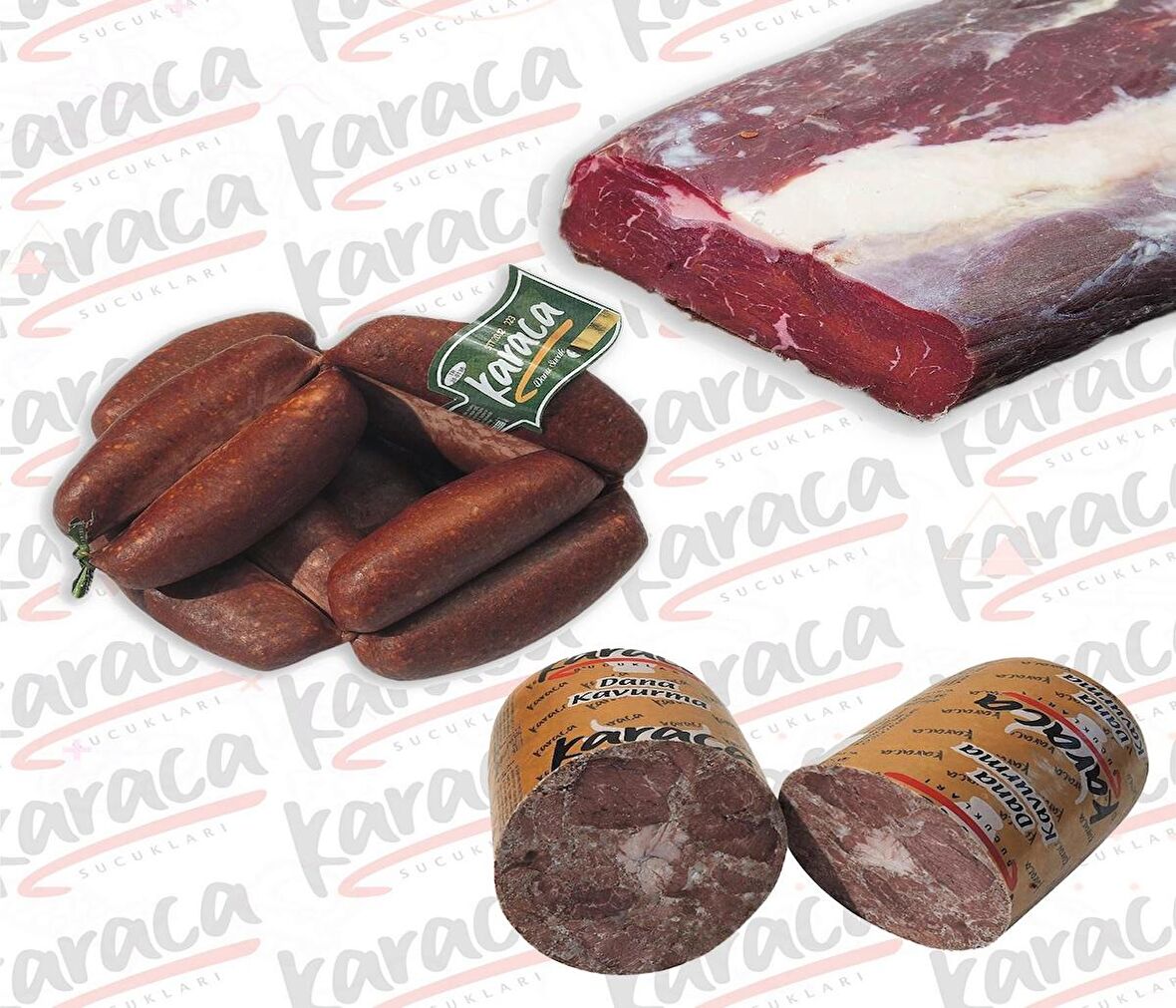 Karaca Yöresel Evlik Sucuk 250 Gr Sıfır Çemensiz Pastırma 250 Gr Blok Dana Kavurma 250 Gr