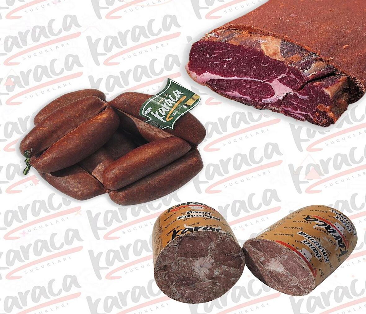 Karaca Yöresel Evlik Sucuk 250 Gr Antrikot Çemensiz Pastırma 250 Gr Blok Dana Kavurma 250 Gr