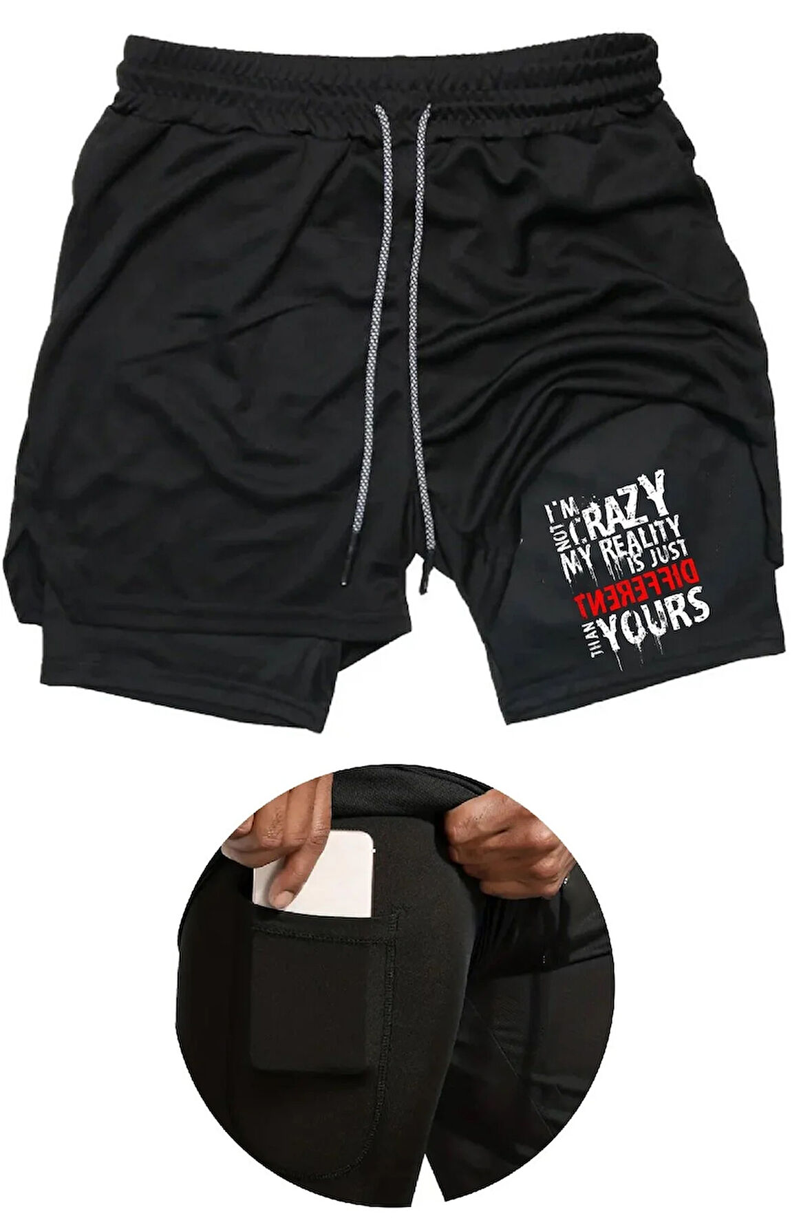 Taytlı Sporcu Şortu Original Baskılı Spor Şort I'm not perfect I'm Original