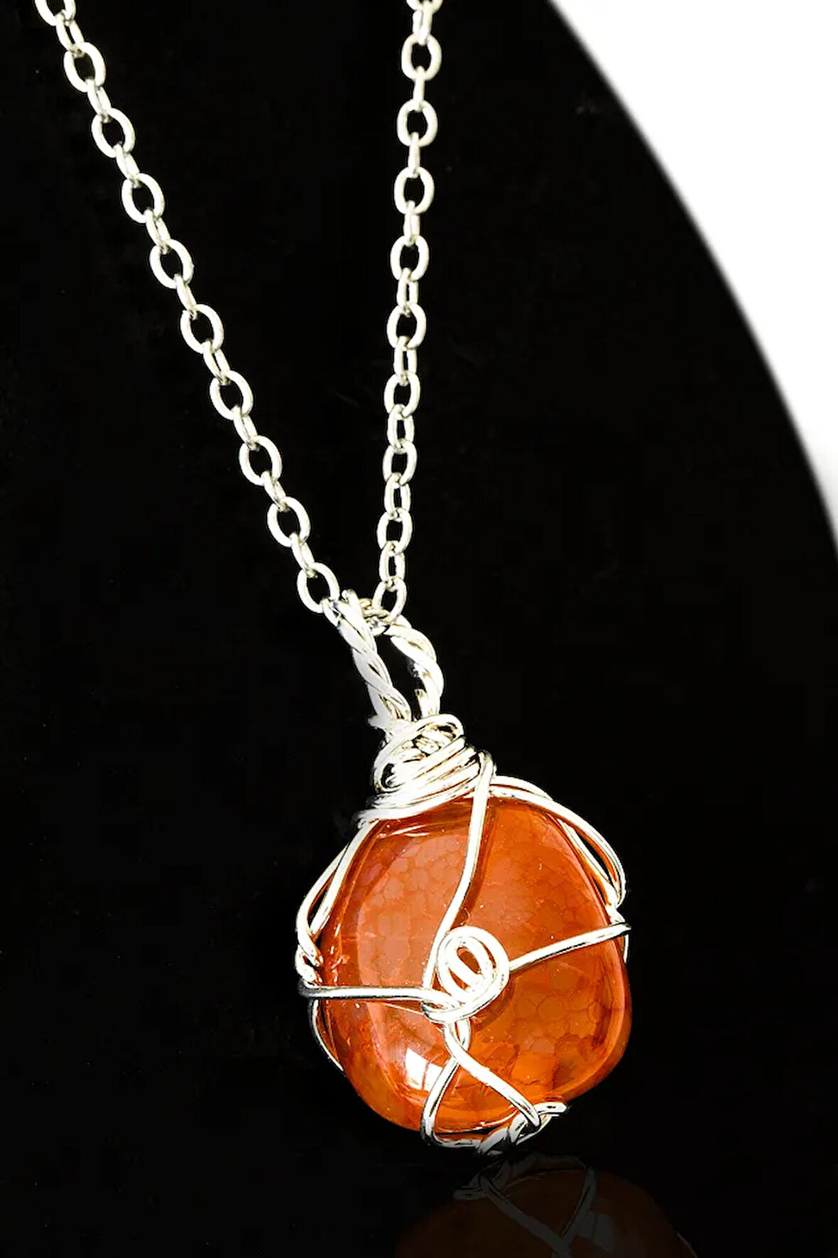 Sertifikalı Ham Tel Sargılı Kızıl Yemen Akik Taşı Kolye