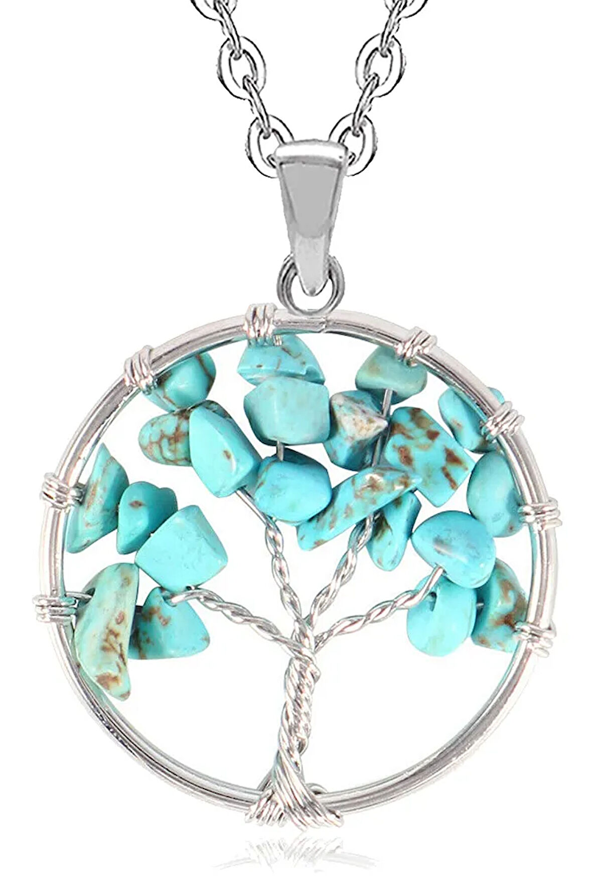 Sertifikalı Doğal Firuze (turkuaz) Taşı Hayat Ağacı Kolye