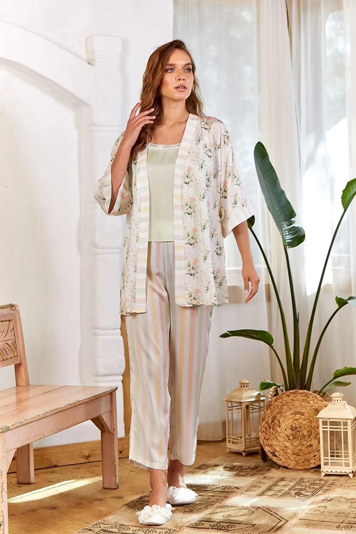 Cossy By Aqua 23663 Desenli 3'lü Desenli Pijama Takımı