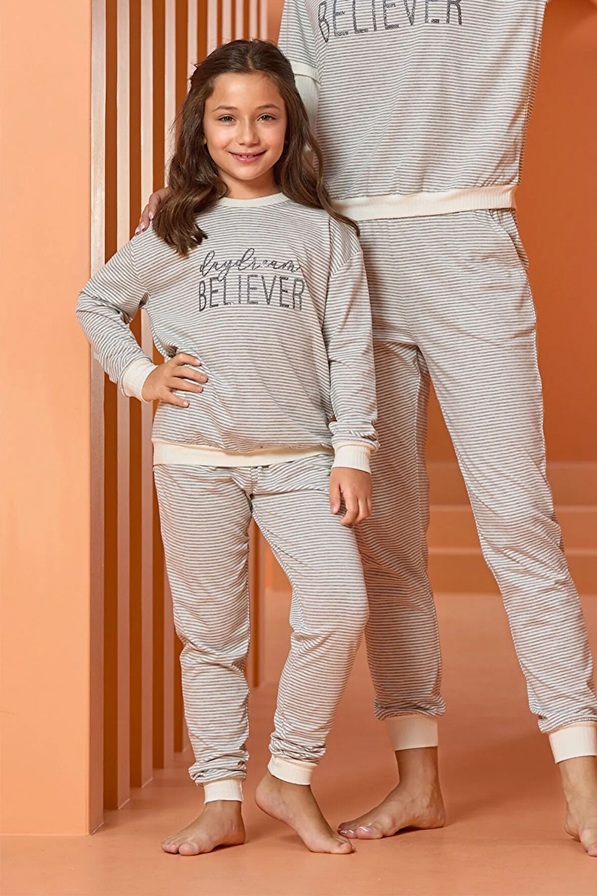 CB25481 Çocuk Çizgili Çizgi Desen Çocuk Pijama Takım