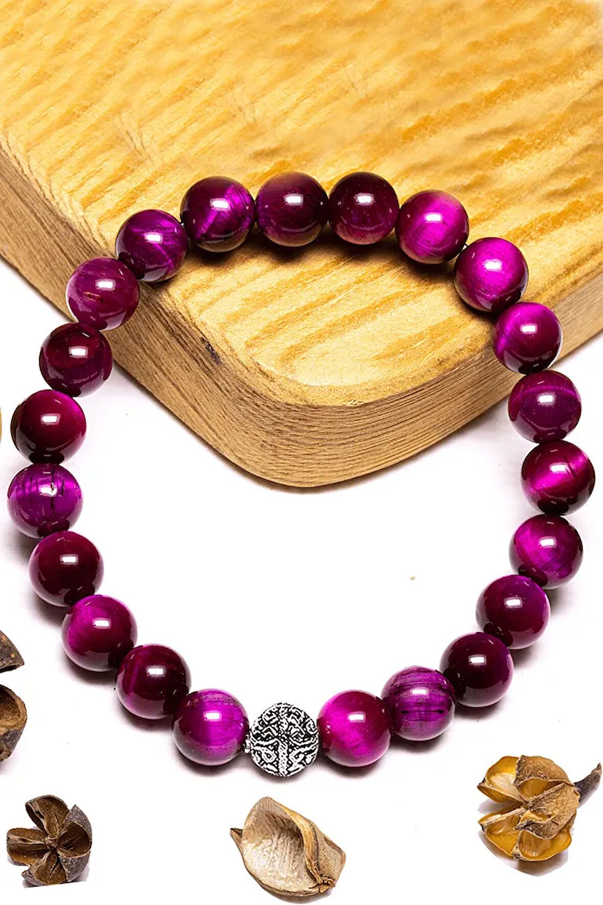 Sertifikalı Aaa+ Pembe Kaplan Gözü Taşı Bileklik - Gümüş Aparatlı