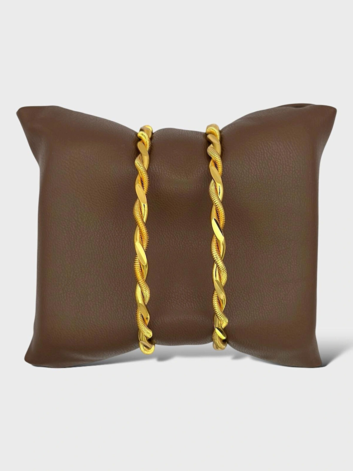 Çelik Altın Kaplama 2’li 2 Adet Kalın Burma Bilezik