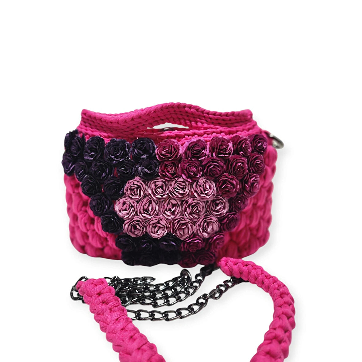 PENYE İP ÖRGÜSÜ ÇİÇEK DETAYLI EL YAPIMI KADIN EL-OMUZ ÇANTASI