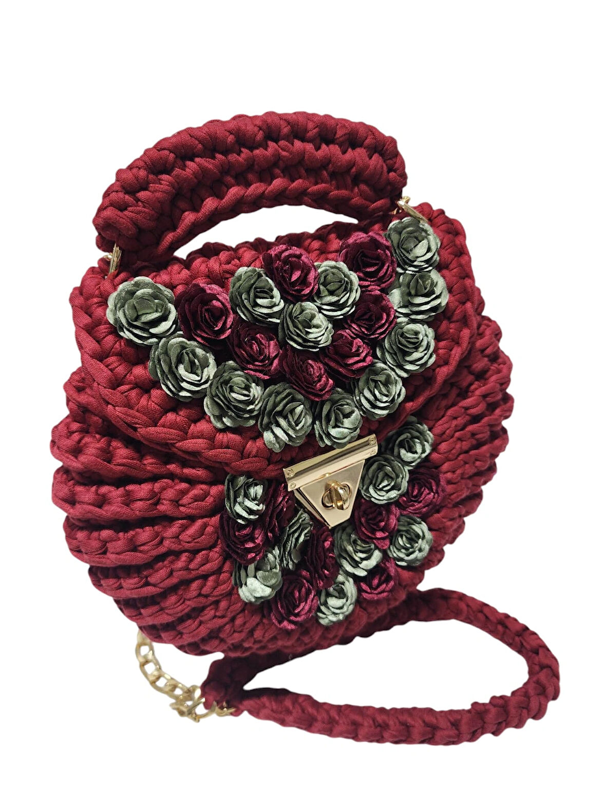 PENYE İP ÖRGÜSÜ ÇİÇEK DETAYLI EL YAPIMI KADIN ( ÇAPRAZ) OMUZ ÇANTASI