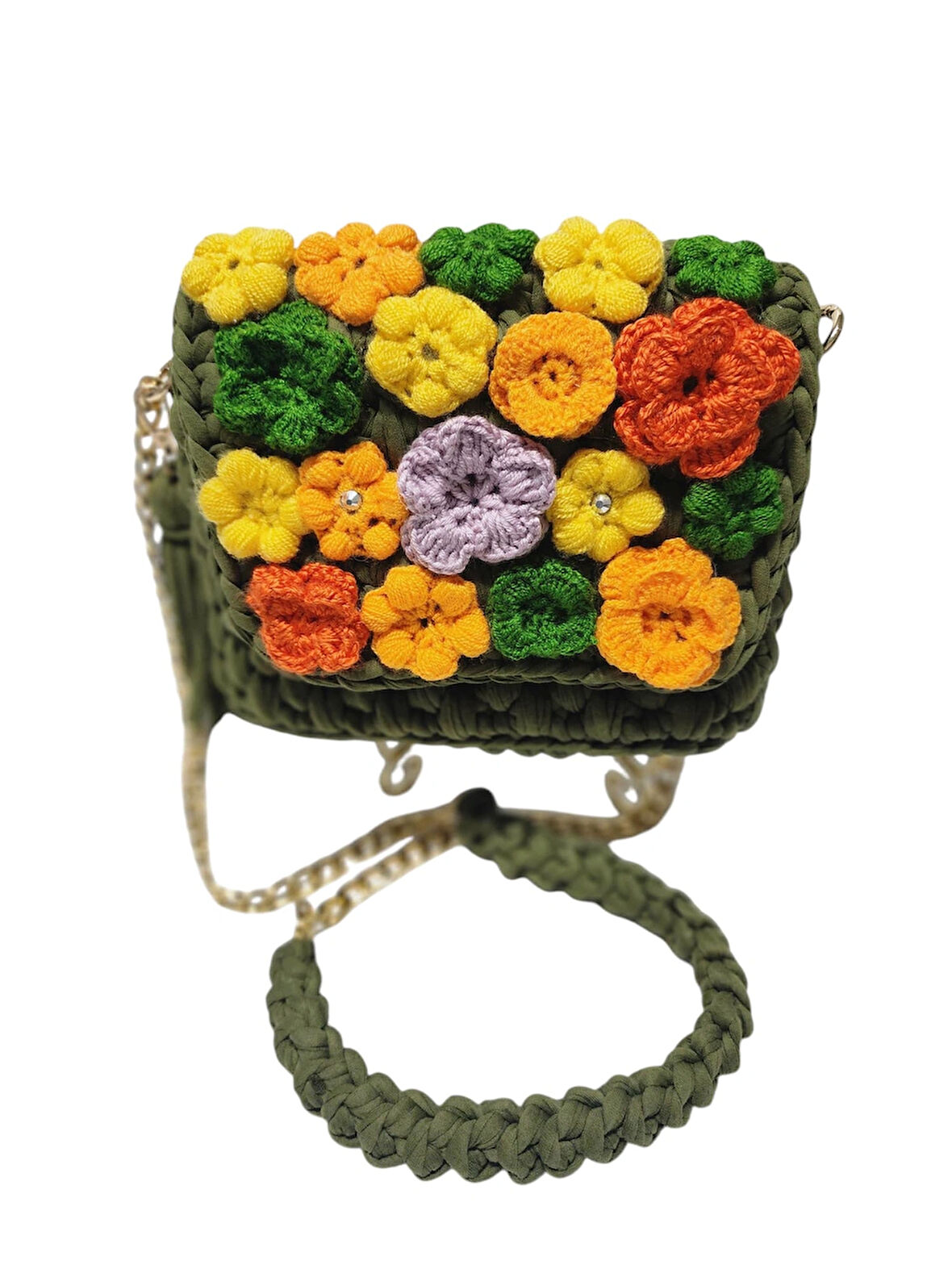 PENYE İP ÖRGÜSÜ ÇİÇEK DETAYLI EL YAPIMI KADIN ( ÇAPRAZ) OMUZ ÇANTASI