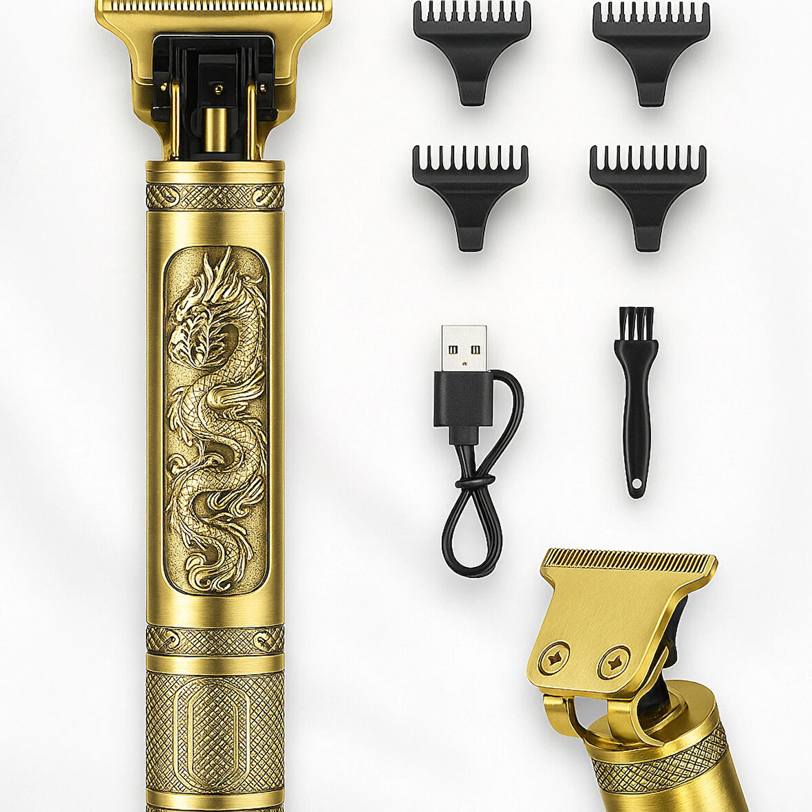 HK-34 Şarjlı Tıraş Makinesi | Kablosuz Saç ve Sakal Kesme | T Bıçaklı Profesyonel Erkek Bakım Seti